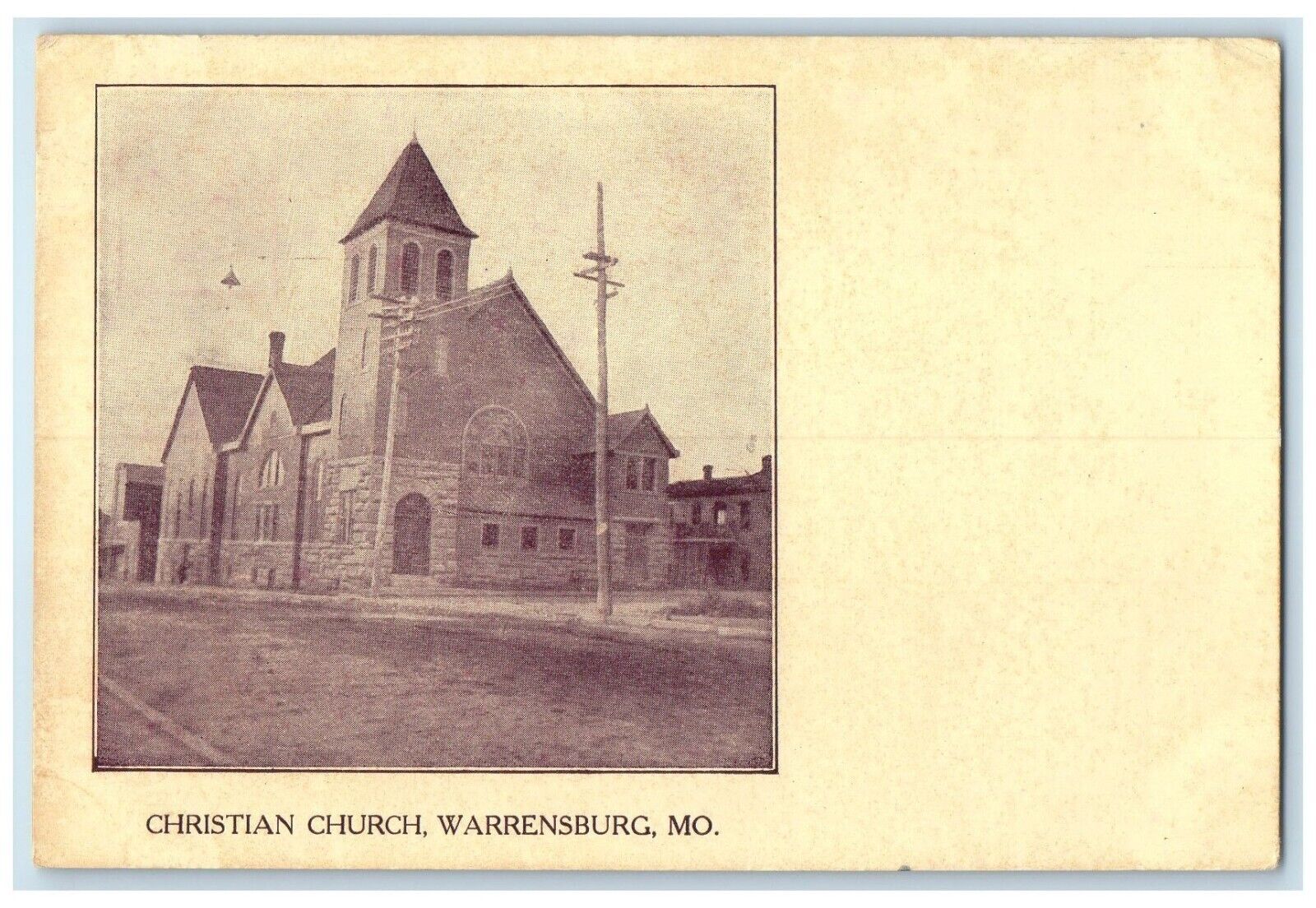 c1905 Christian Church Chapel Exterior Warrensburg Missouri MO Vintage Postcard