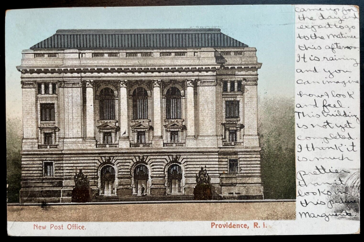Vintage Postcard 1906 New Post Office, Providence, Rhode Island