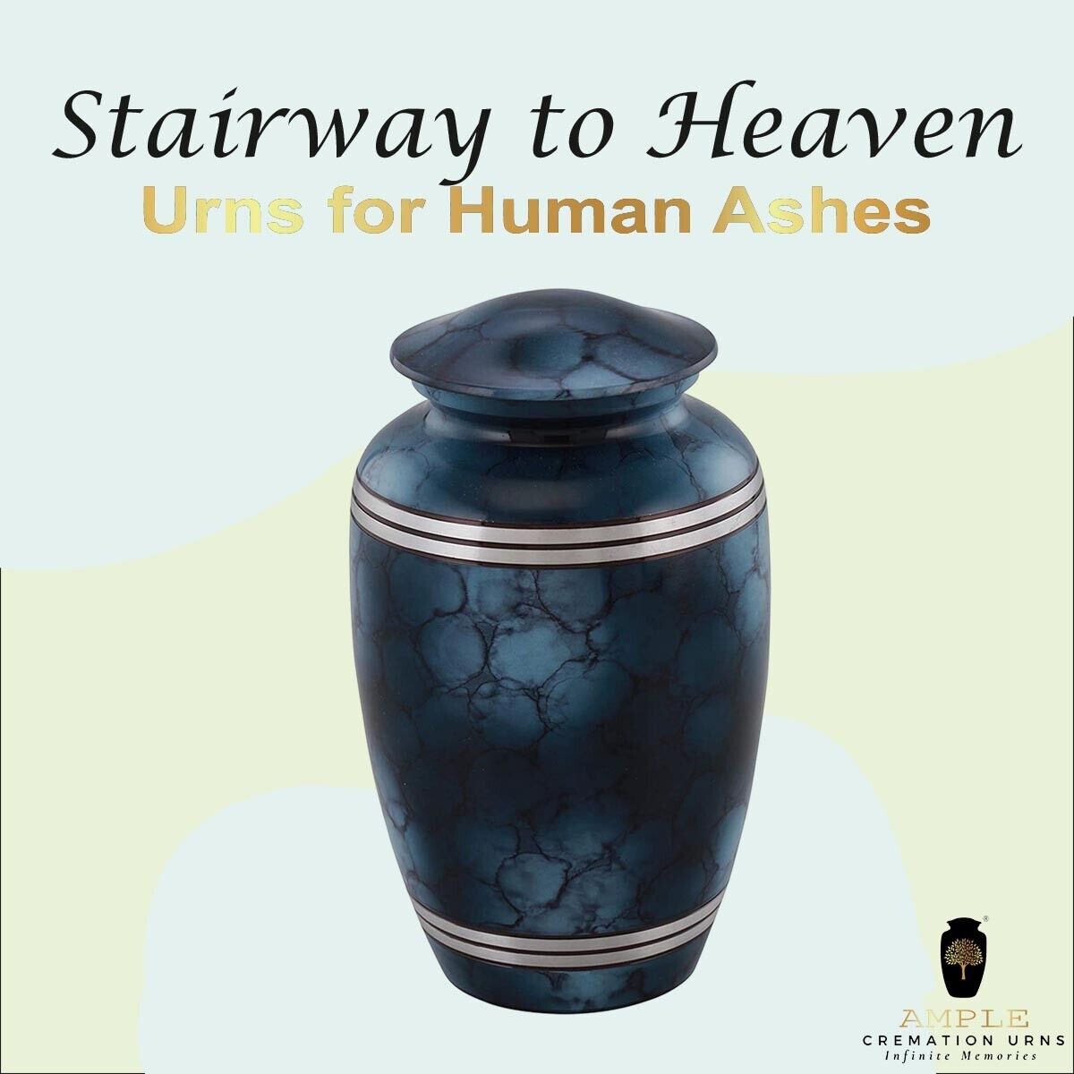 Elegant Large Blue Adult Cremation Urns for Human Ashes with Velvet Bag