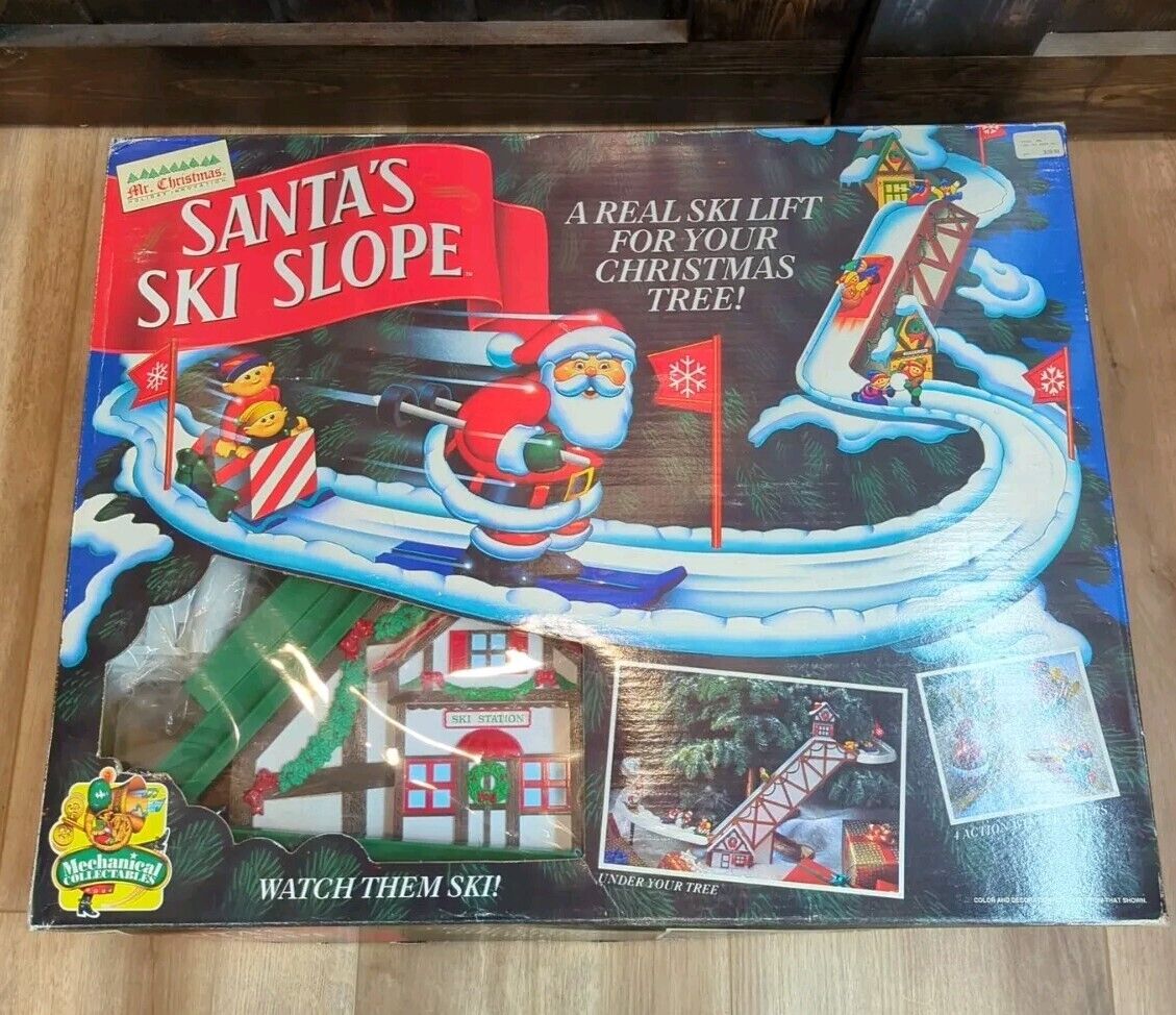 Vtg Mr. Christmas Santa\'s Ski Slope In Original Box Works Great Complete