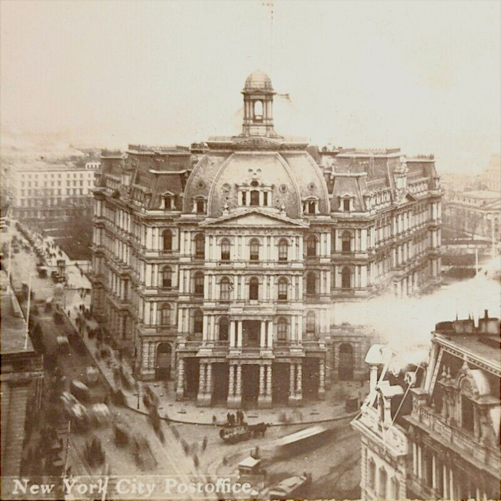 New York City Hall Stereoview Bird Eye Broadway Park Row NYC Post Office 1880s