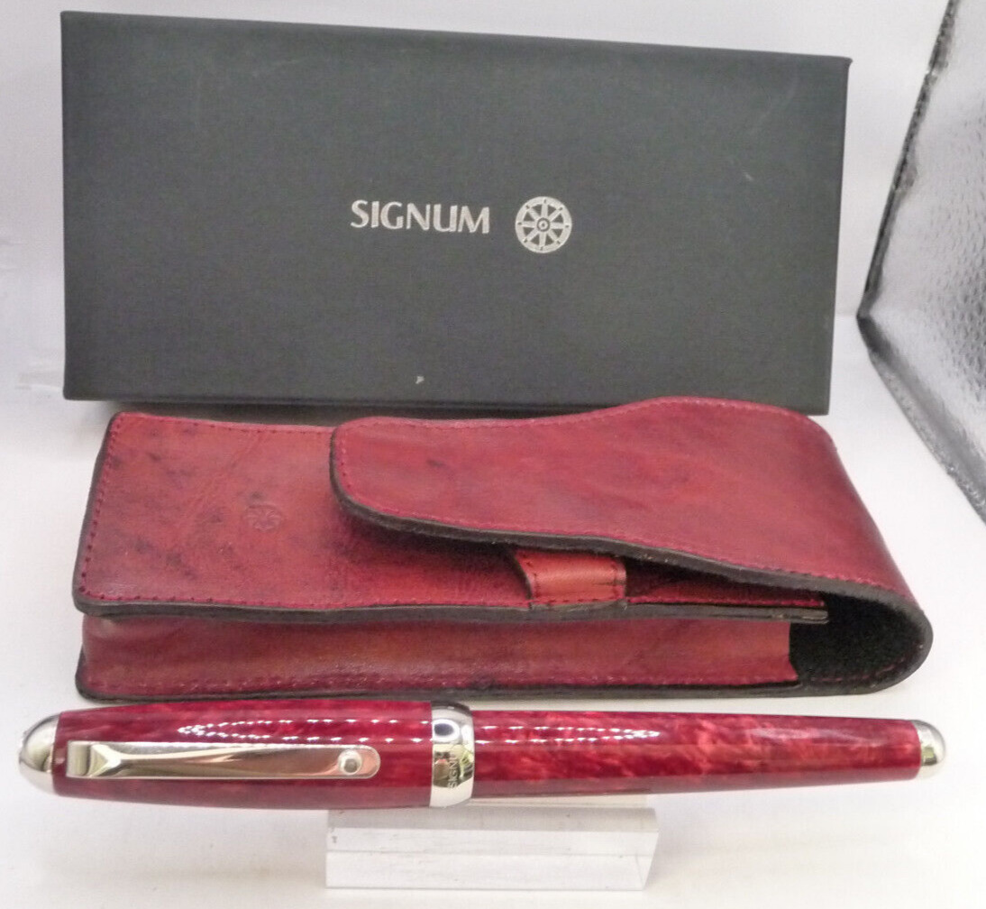 Signum Italian Fountain Pen--l8k Medium-brown marble-leather case- new old stock