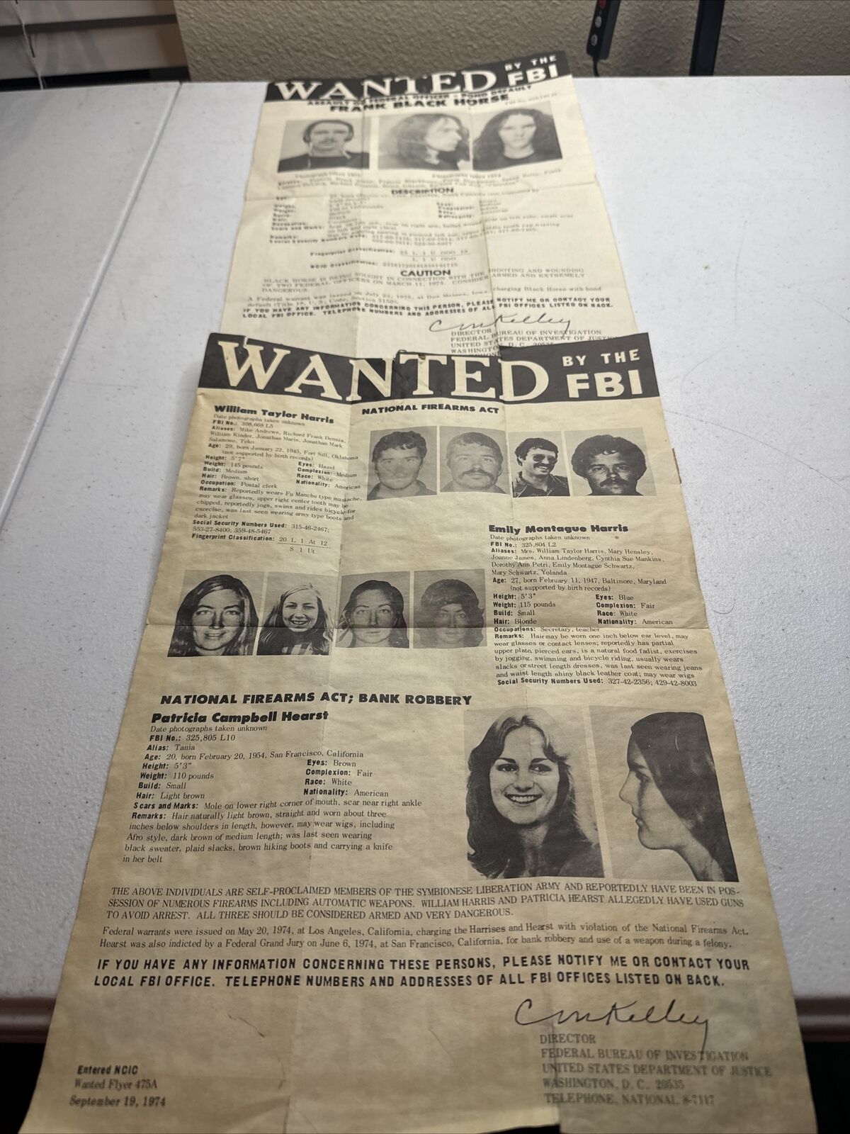 Original 1975 Frank Blackhorse & Pat Hearst  FBI Wanted Posters Wounded Knee