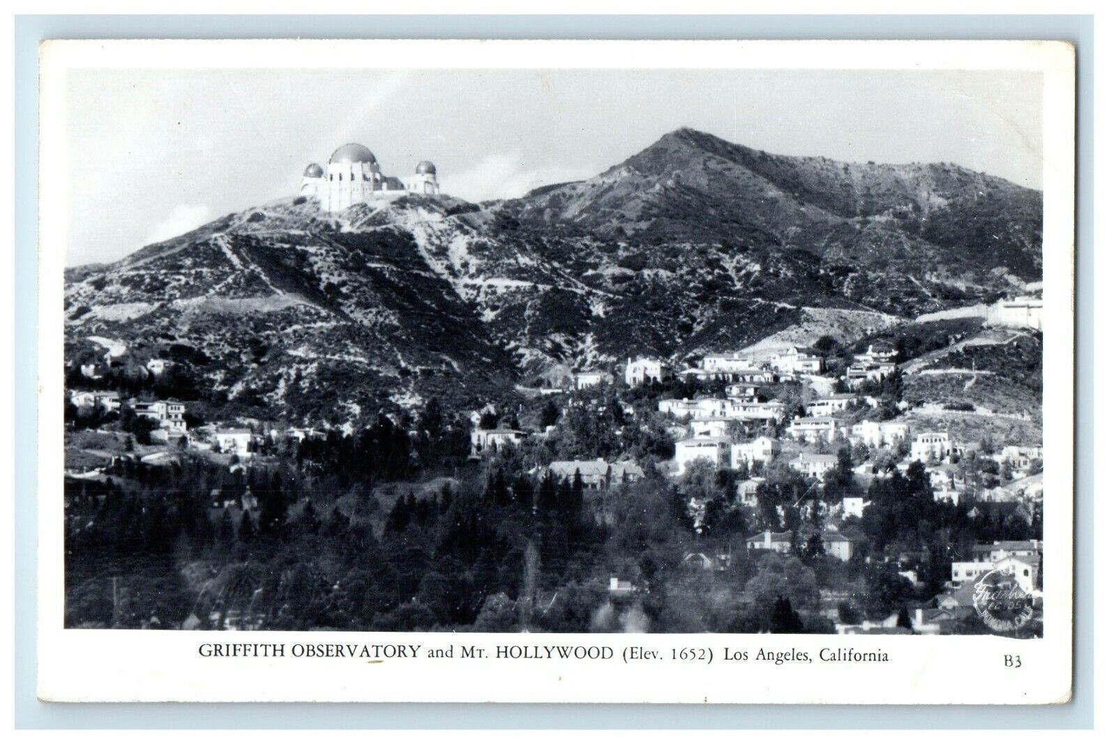 c1940's Griffith Observatory Mt. Hollywood Los Angeles CA RPPC Photo Postcard