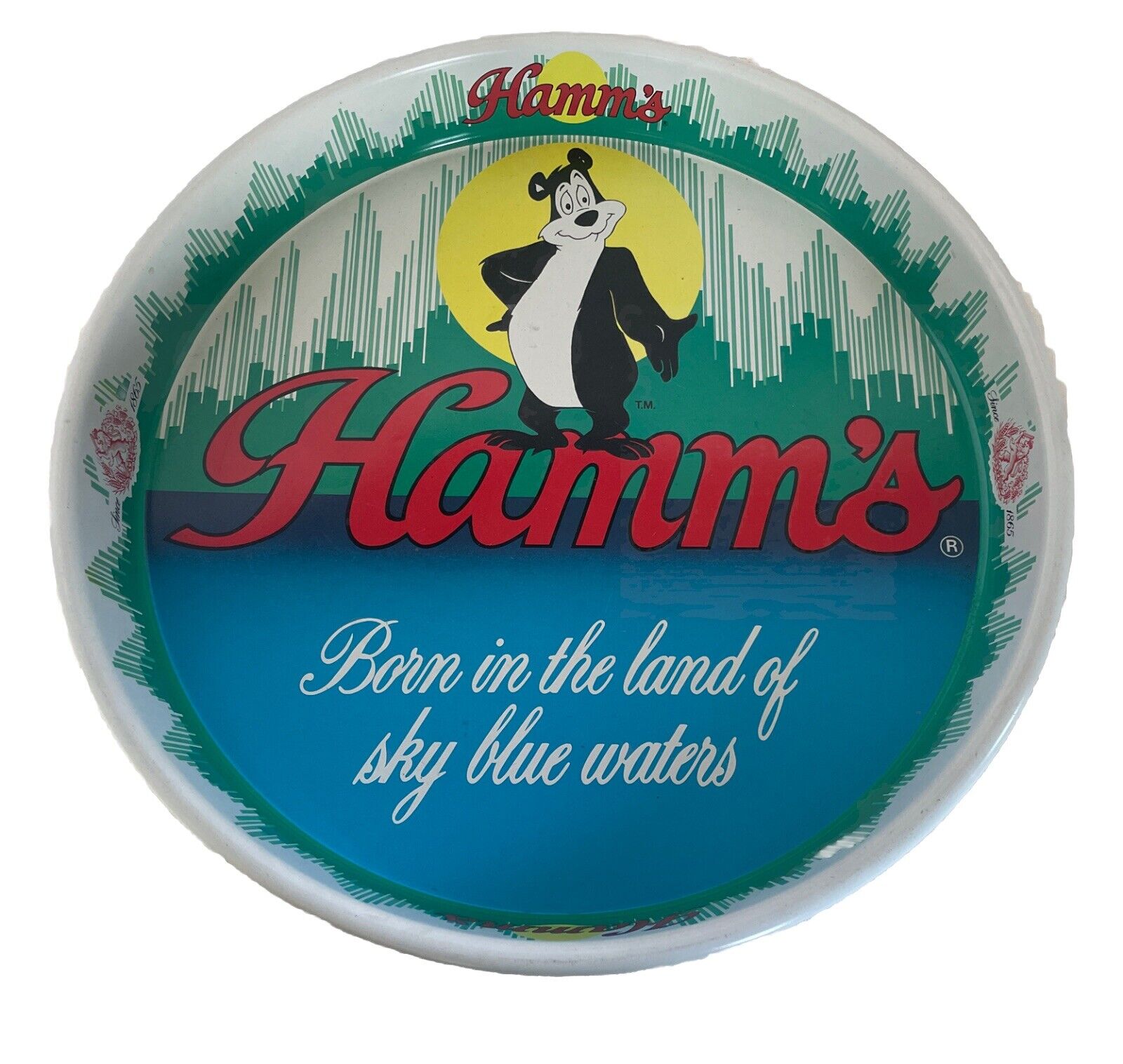 Vintage Hamms Beer Tray Dancing Bear Land of Sky Blue Waters 13” EXC