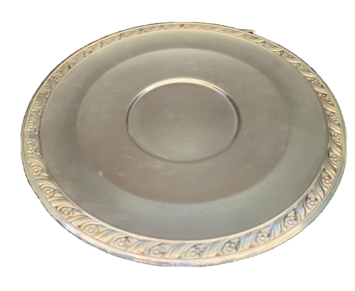 Round Serving Dish Tray Silver Plate  Metal   11.5 in Diameter Vintage MCM