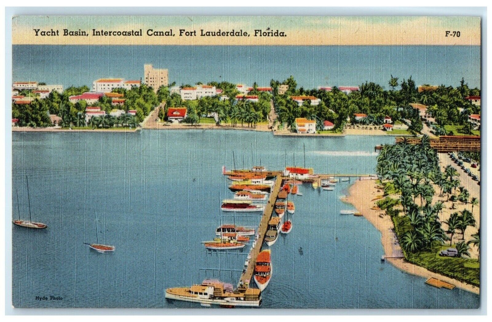 c1930's Yacht Basin Intercoastal Canal Fort Lauderdale Florida FL Postcard