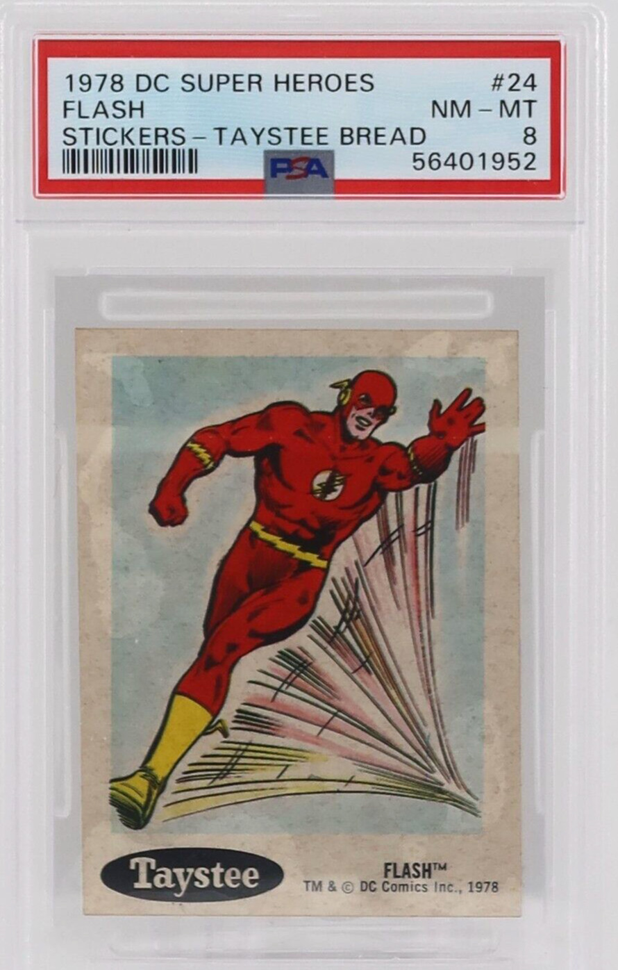 1978 DC Superheroes Stickers Taystee Bread THE FLASH #24 PSA 8