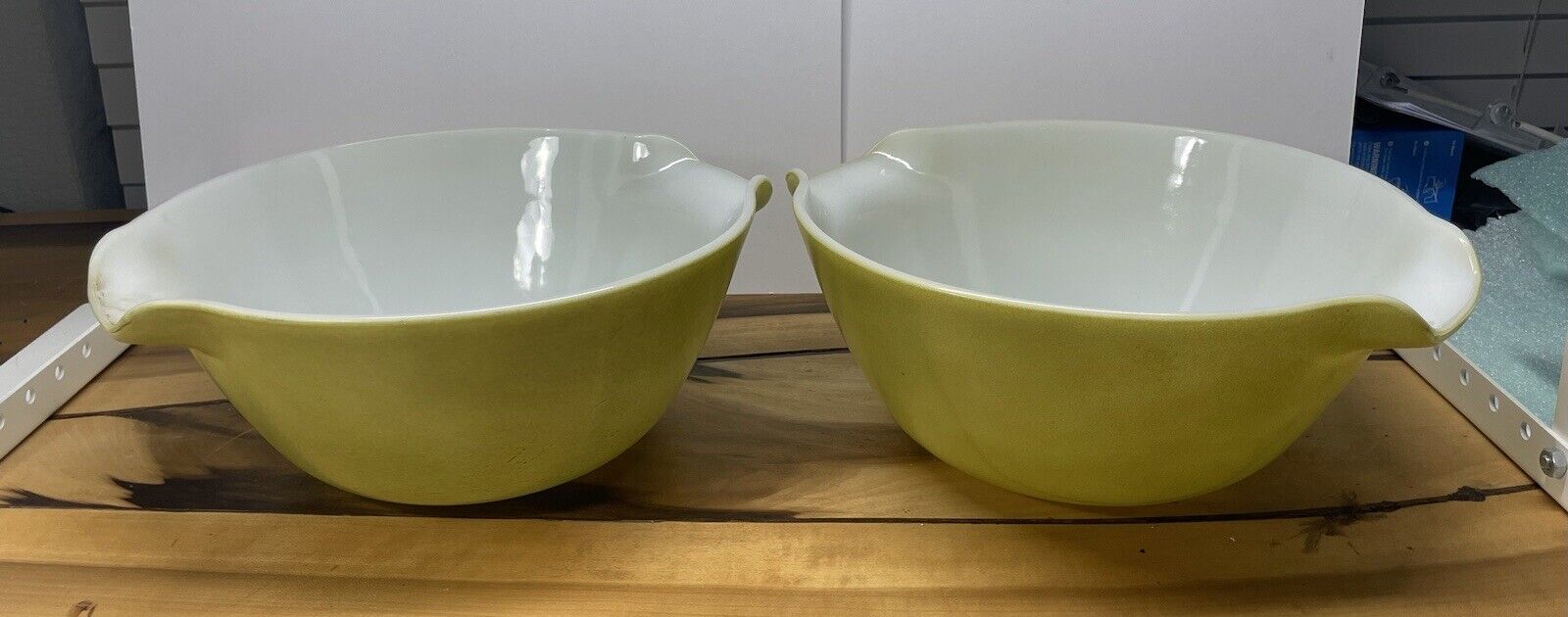 Pair of MCM Anchor Hocking Fire King Suburbia Mixing Bowls Olive Green 10\
