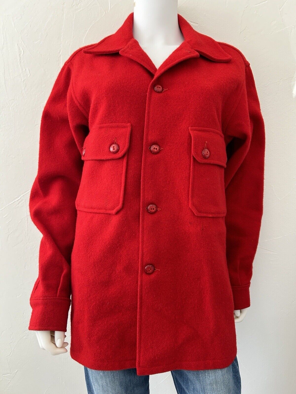 Vintage 1950’s Wool BSA Boy Scouts Red Camp Shirt Jacket Men’s 42