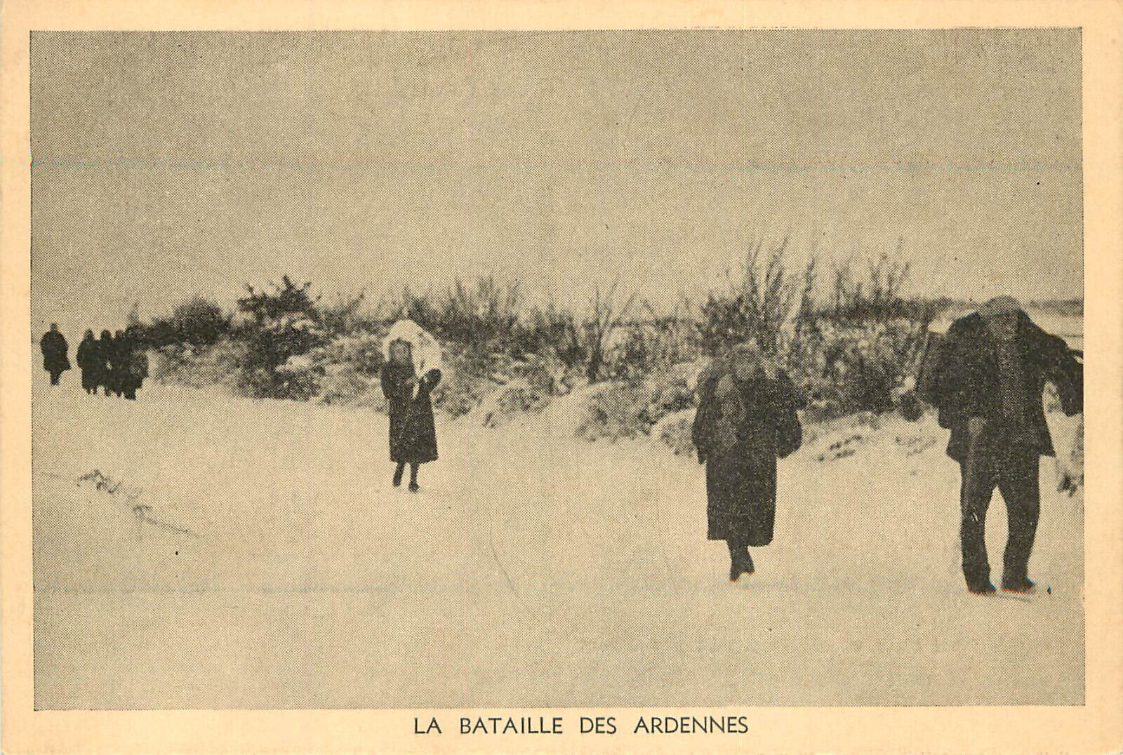 WWII Postcard Battle Of The Bulge Ardennes Civilian Refugees Fleeing Battle
