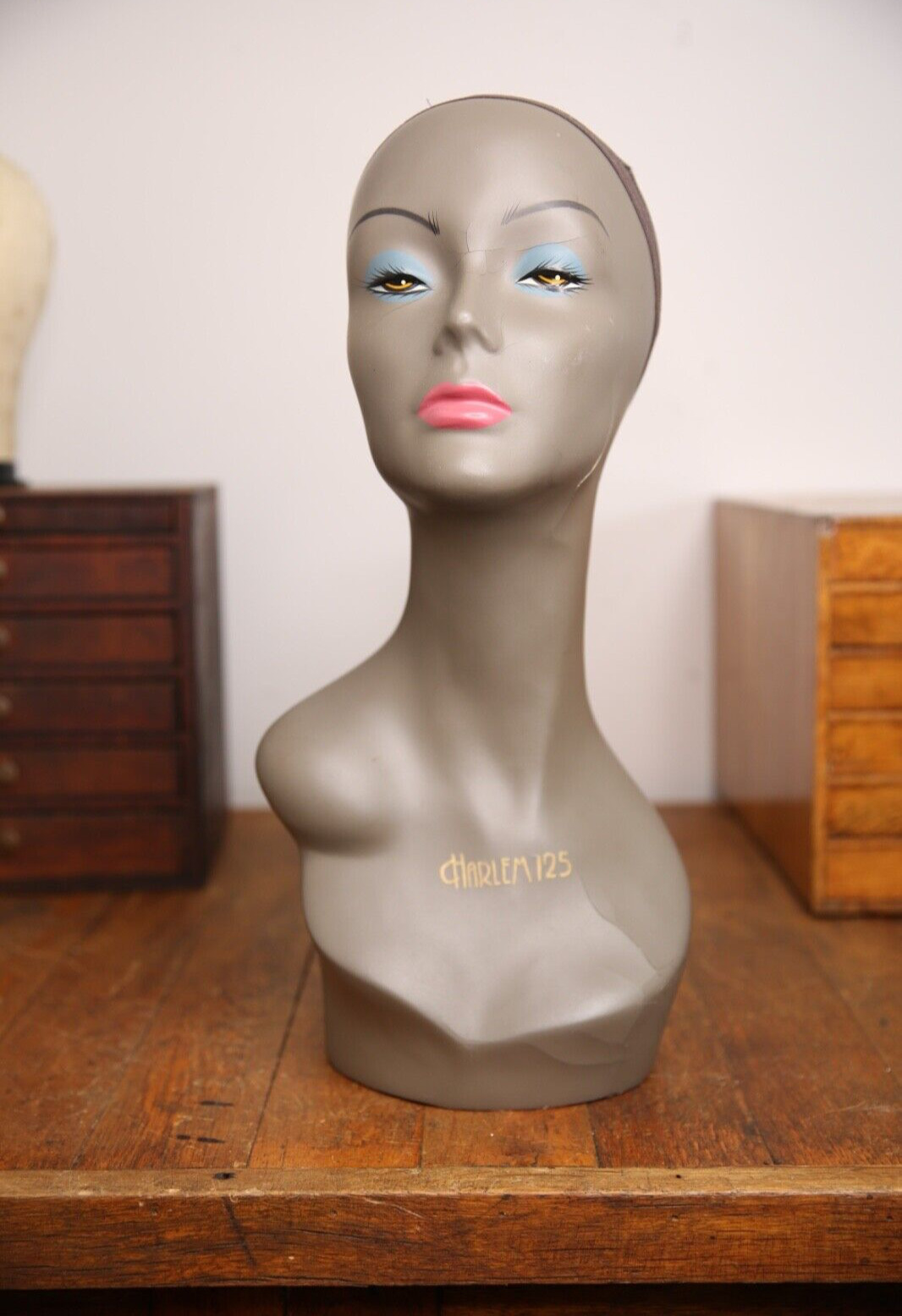 Vintage Female Mannequin Head Bust Store Counter Hat Wig Display art deco