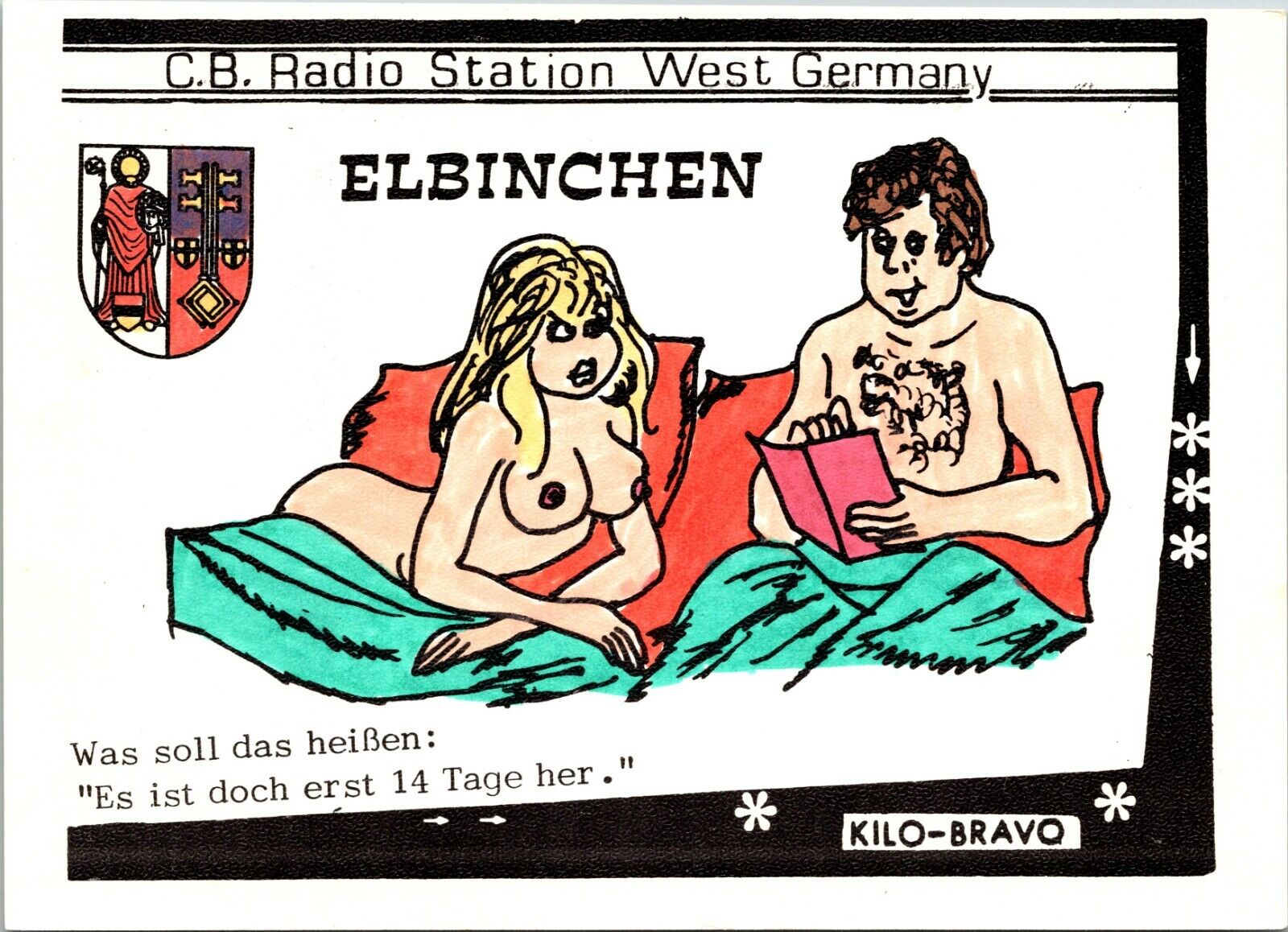 German CB Station Vtg Ham Radio Amateur QSL QSO Art Card Postcard Cartoon 26