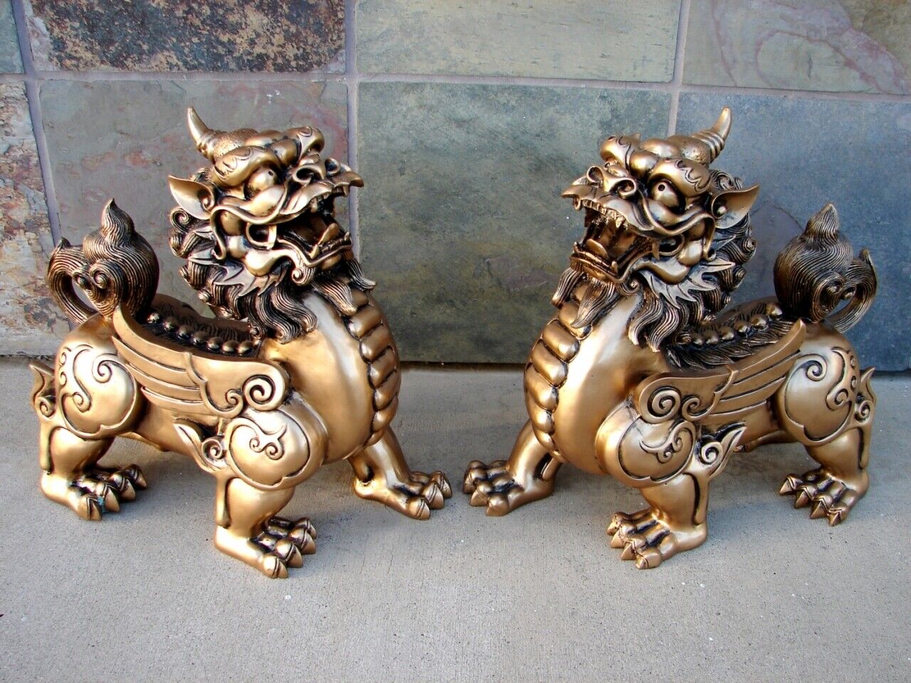 Pair of Big Feng Shui Golden Pi Xiu Pi Sou Pi Yao Statues