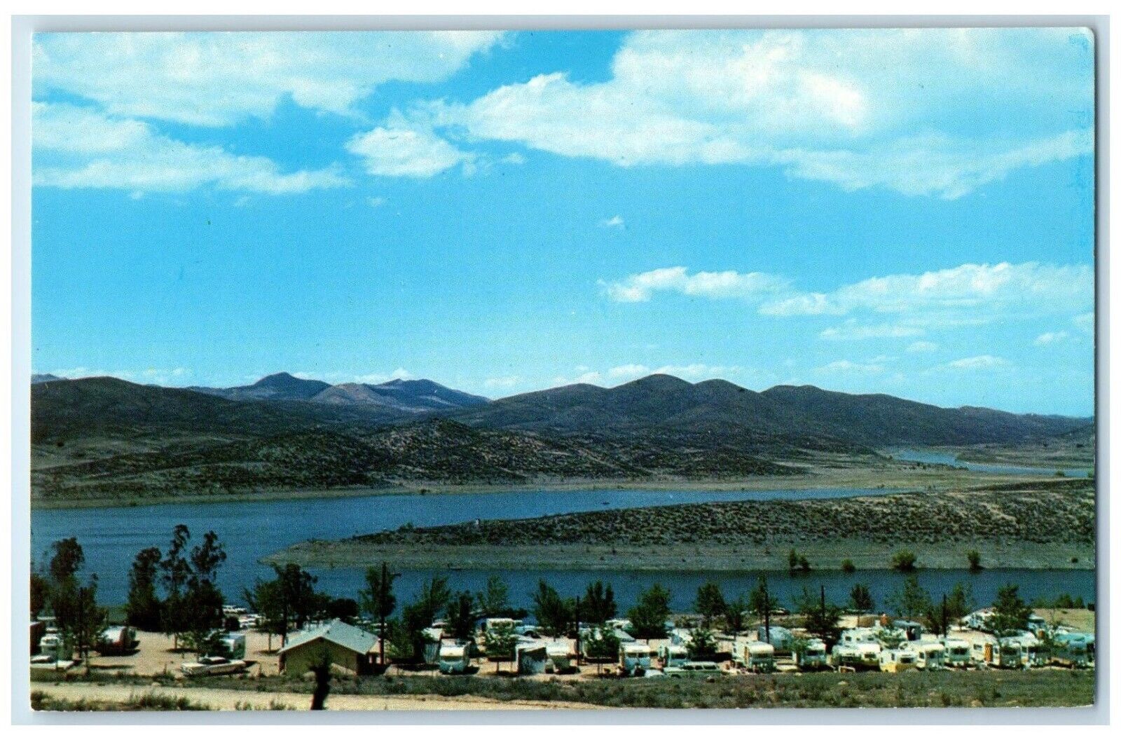 c1960's Bird's Eye View Of Railroad Canyon Lake Hemet California CA Postcard