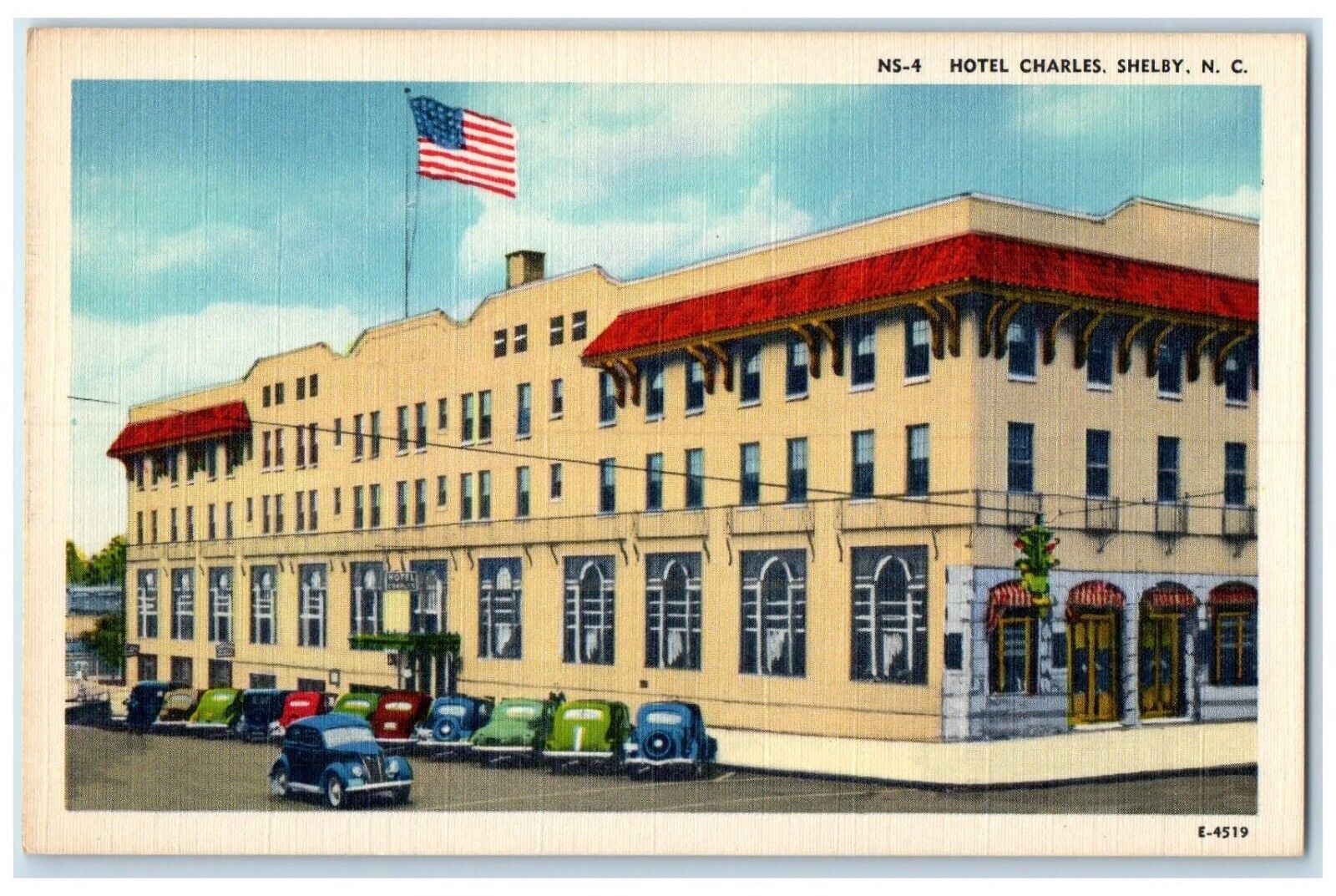 c1930\'s Hotel Charles Building Cars Shelby North Carolina NC Vintage Postcard