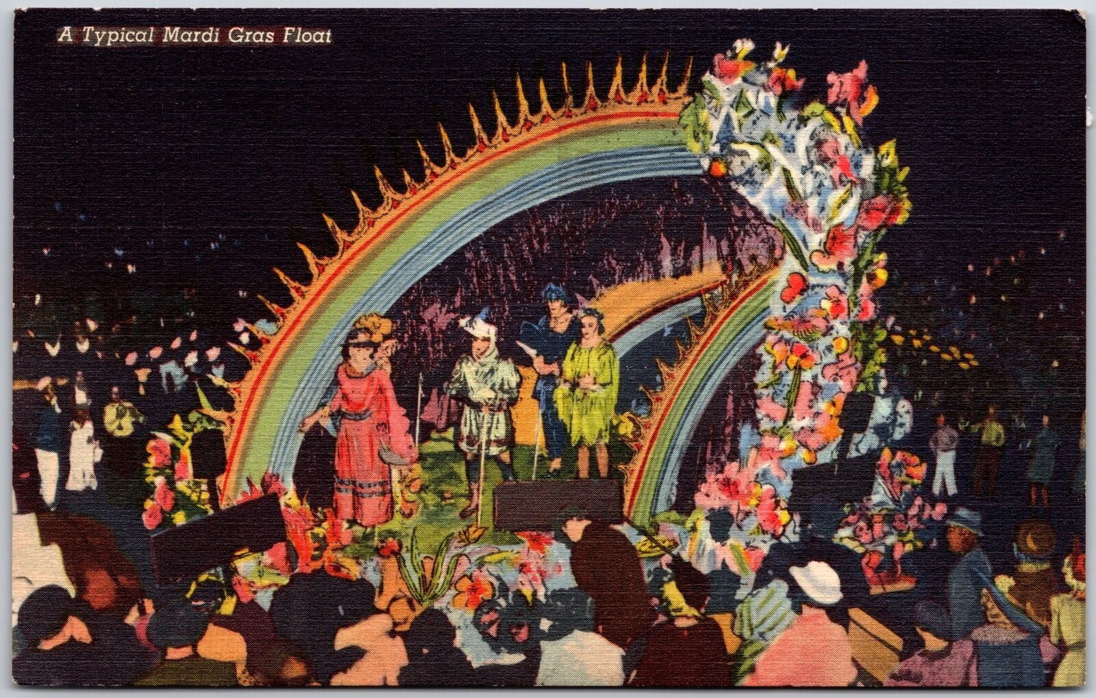 New Orleans Louisiana, 1946 Merriment of Mardi Gras, Street Pageants, Postcard