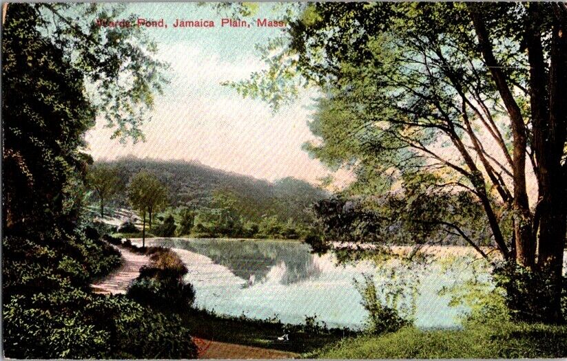 Vintage Postcard Wards Pond Jamaica Plain MA Massachusetts c.1907-1915     M-001