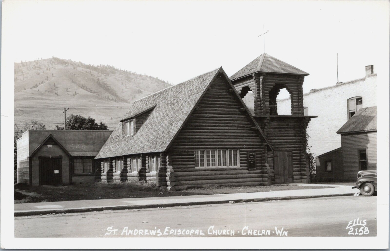 RPPC Downtown Chelan WA Historic Saint Andrews Episcopal Log Church Ellis Photo