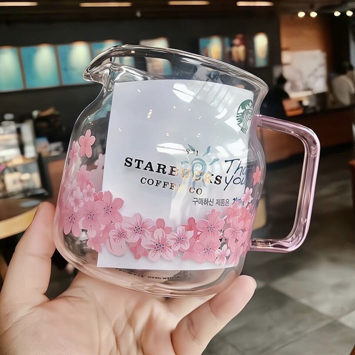 Starbucks Pink Cherry Blossom Coffee Mug Glass Cup 1 Pot + 2 Cups Set Gift Box