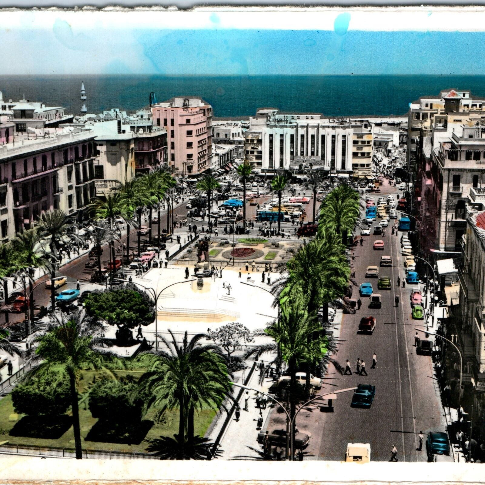 c1950s Beirut, Lebanon RPPC Martyrs Square Hand Colored Real Photo 4x6 PC Vtg M3