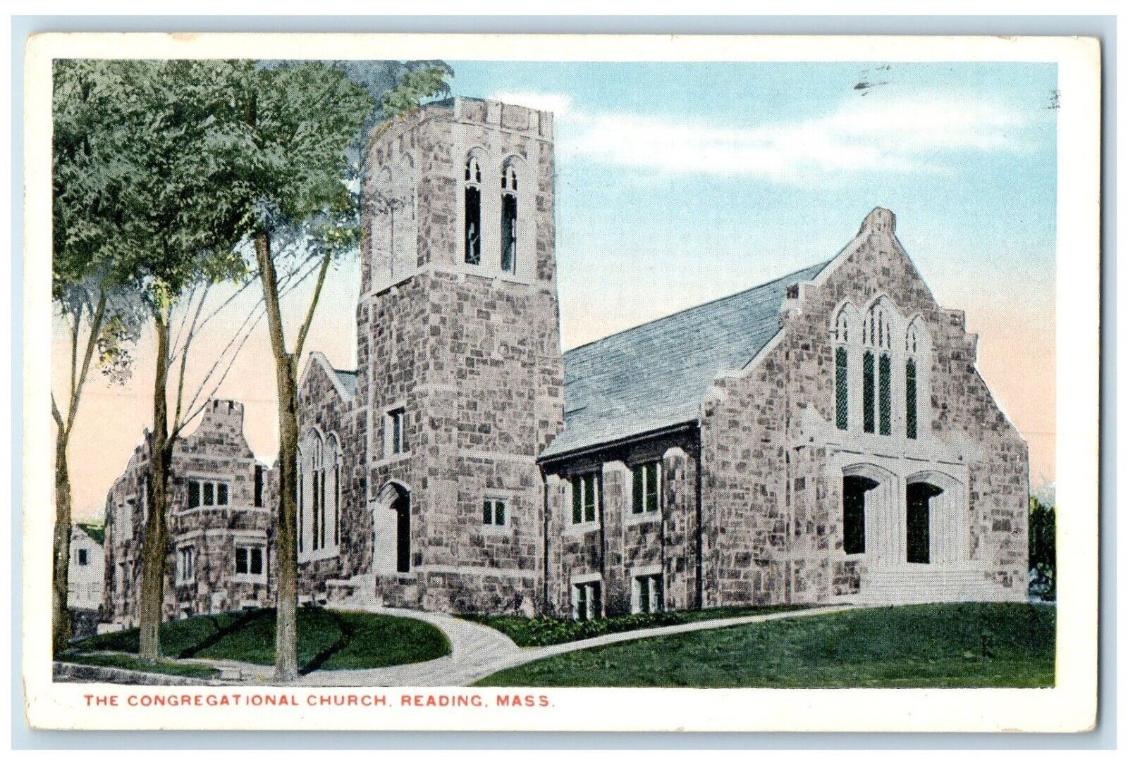 1938 Congregational Church Chapel Exterior Field Reading Massachusetts Postcard