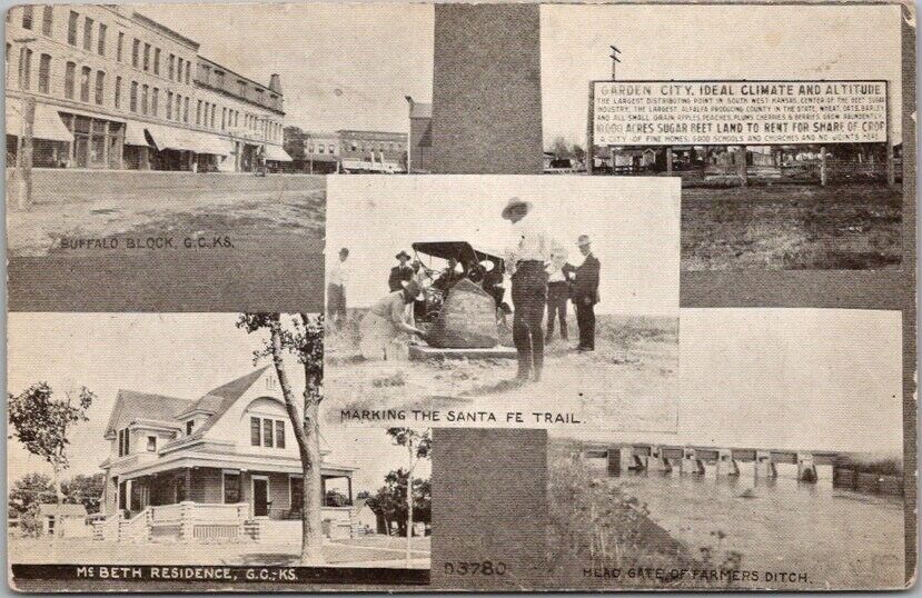 1912 GARDEN CITY Kansas Postcard Multi-View Farming / Downtown Street Scene