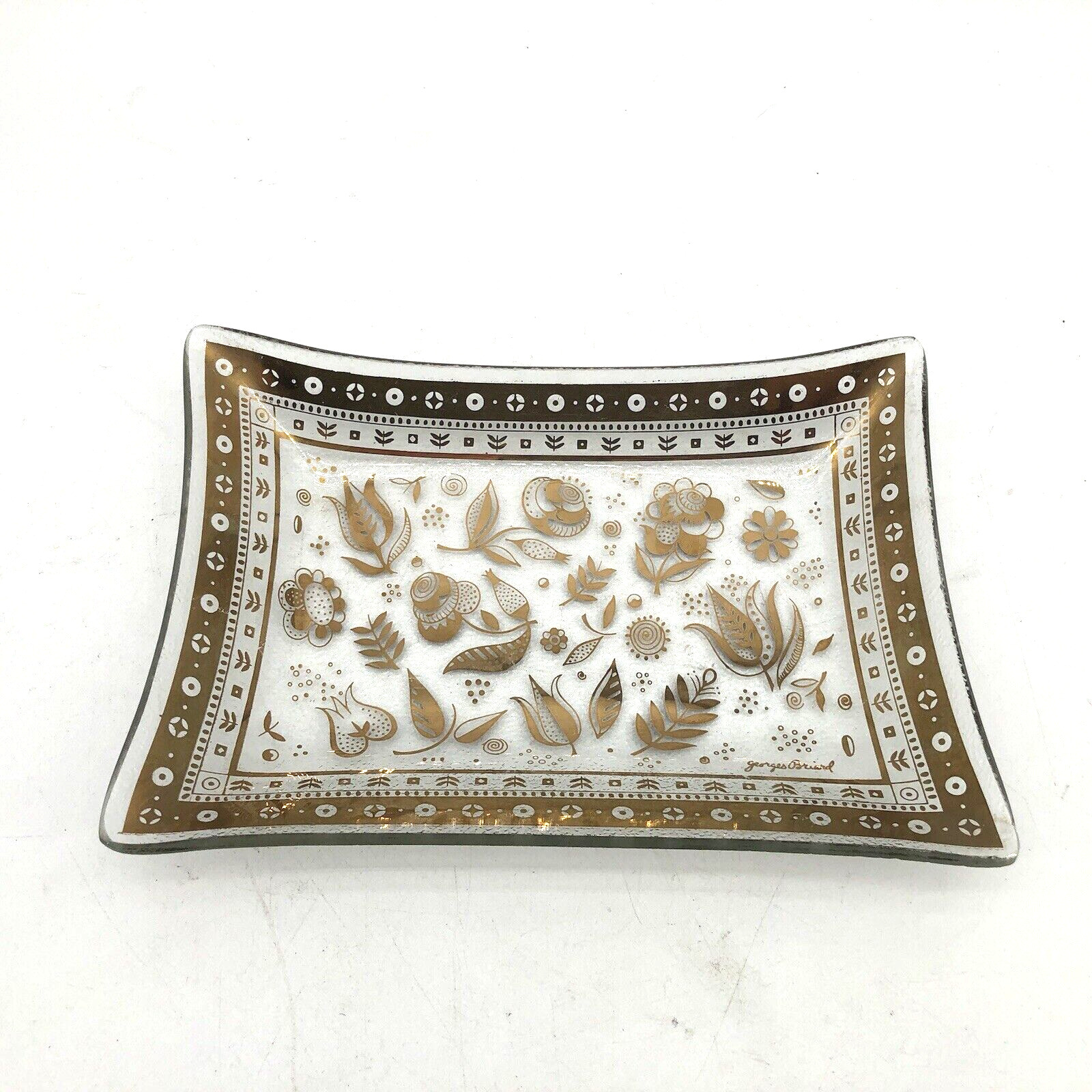 Vintage Paisley Gold Georges Briard Rectangle Platter Tray Candy Dish MCM