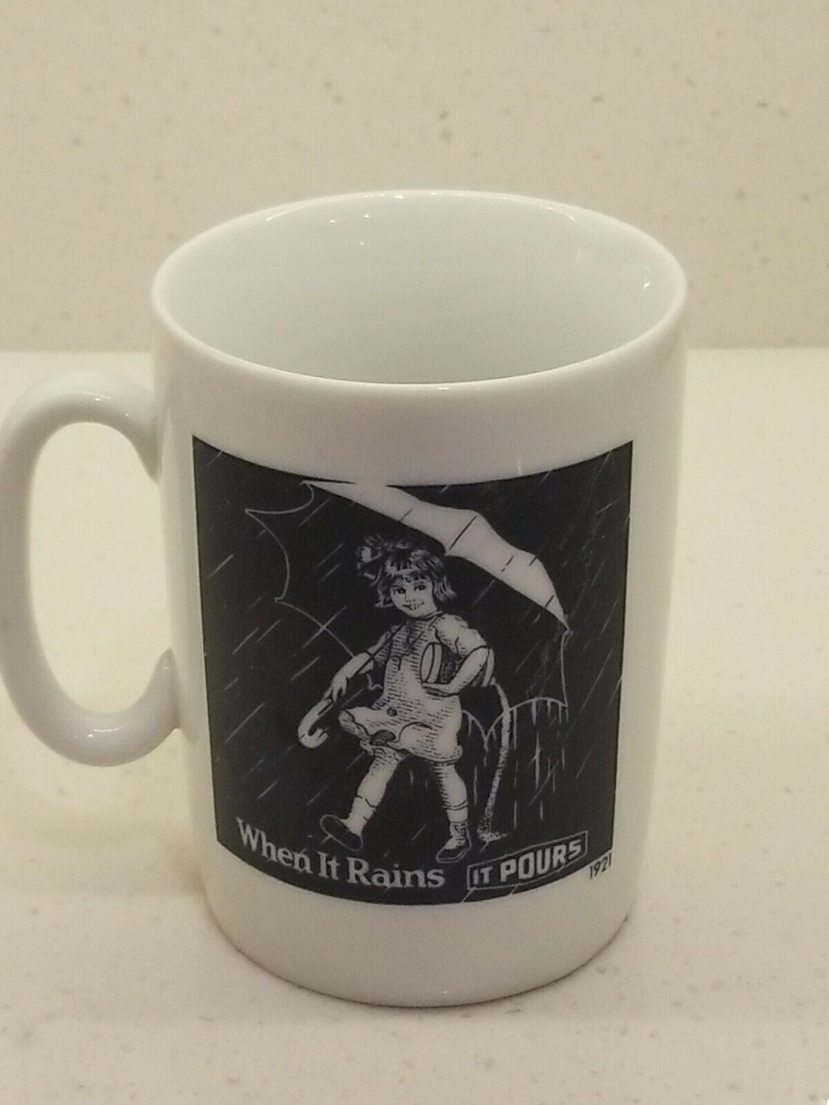 Vintage Morton Salt Girl When It Rains It Pours 1921 Logo Cup Mug Japan