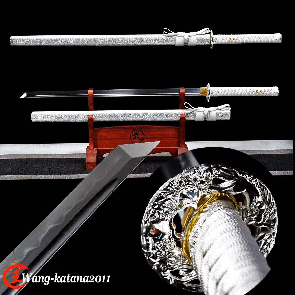 Elegant Silver Sharp Ninja Sword T10 Clay Tempered Japanese Samurai Ninjato