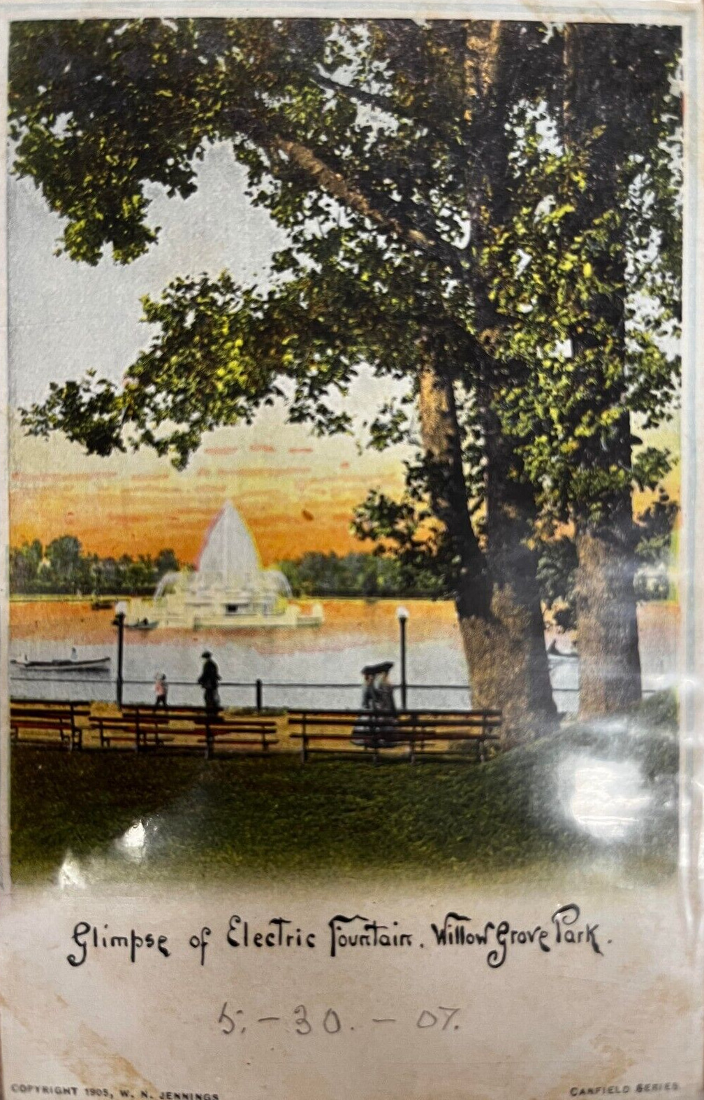1906 WILLOW GROVE PARK GLIMPSE OF ELECTRIC FOUNTAIN ANTIQUE POSTCARD