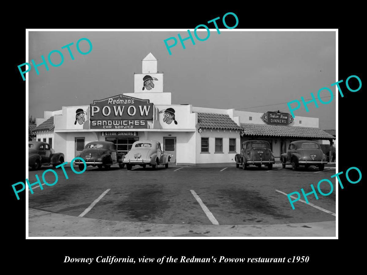 OLD POSTCARD SIZE PHOTO DOWNEY CALIFORNIA, THE REDMANS POWOW RESTAURANT c1950