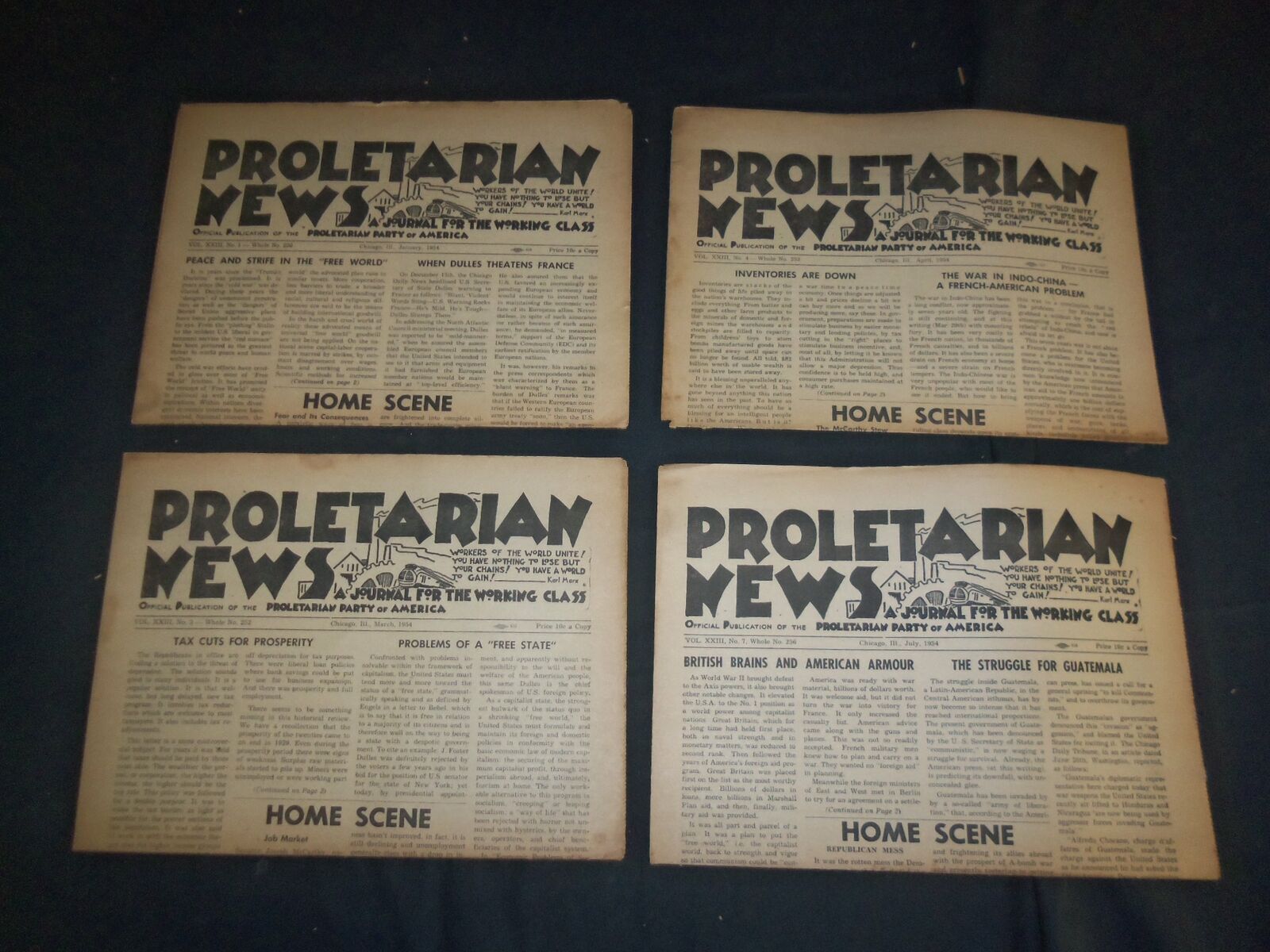 1954 PROLETARIAN NEWS NEWSPAPER - LOT OF 4 - NP 4103