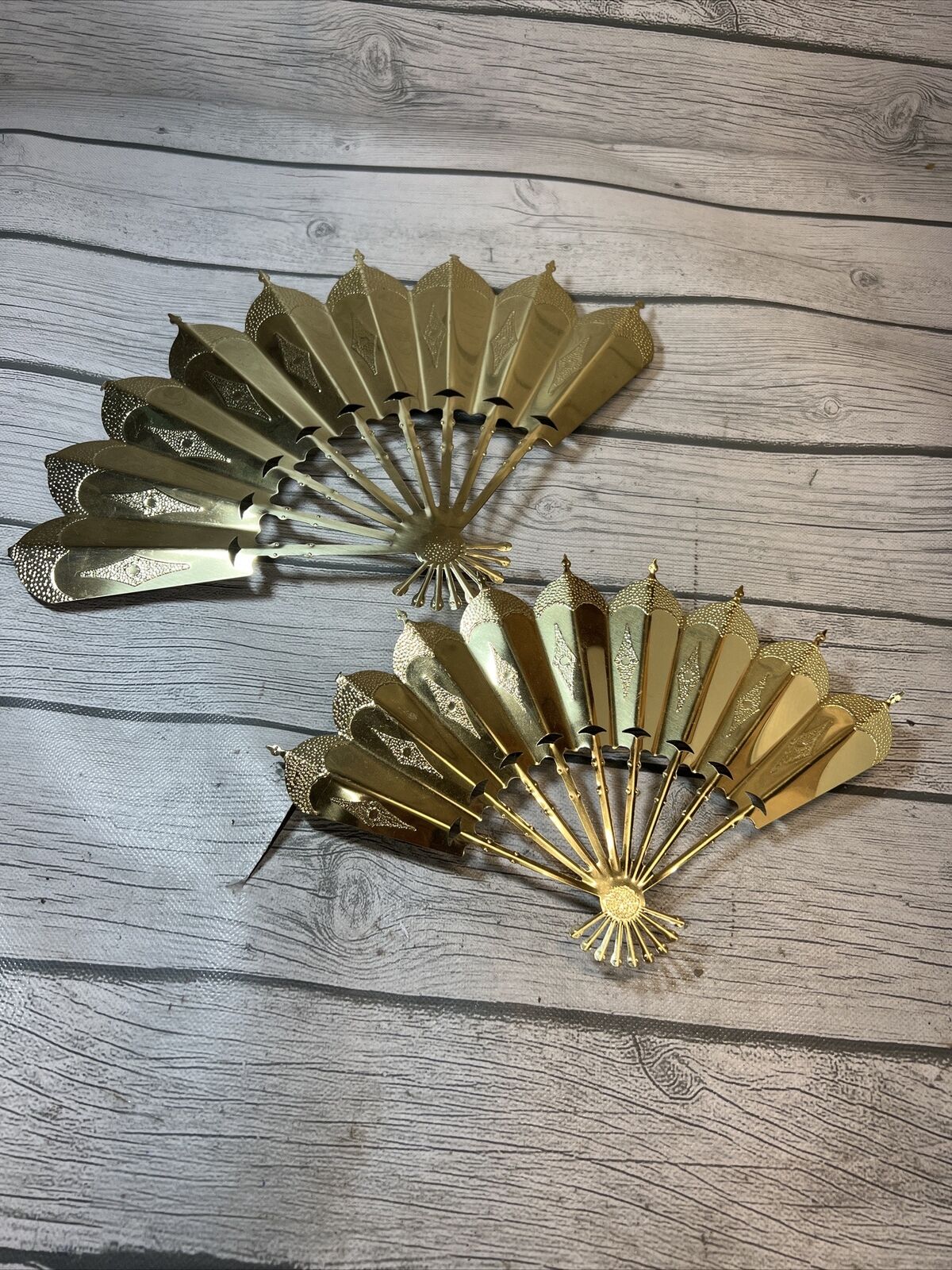 Gold Brass Hand Fan Metal Wall Decor Set Of Two Home Interior E13
