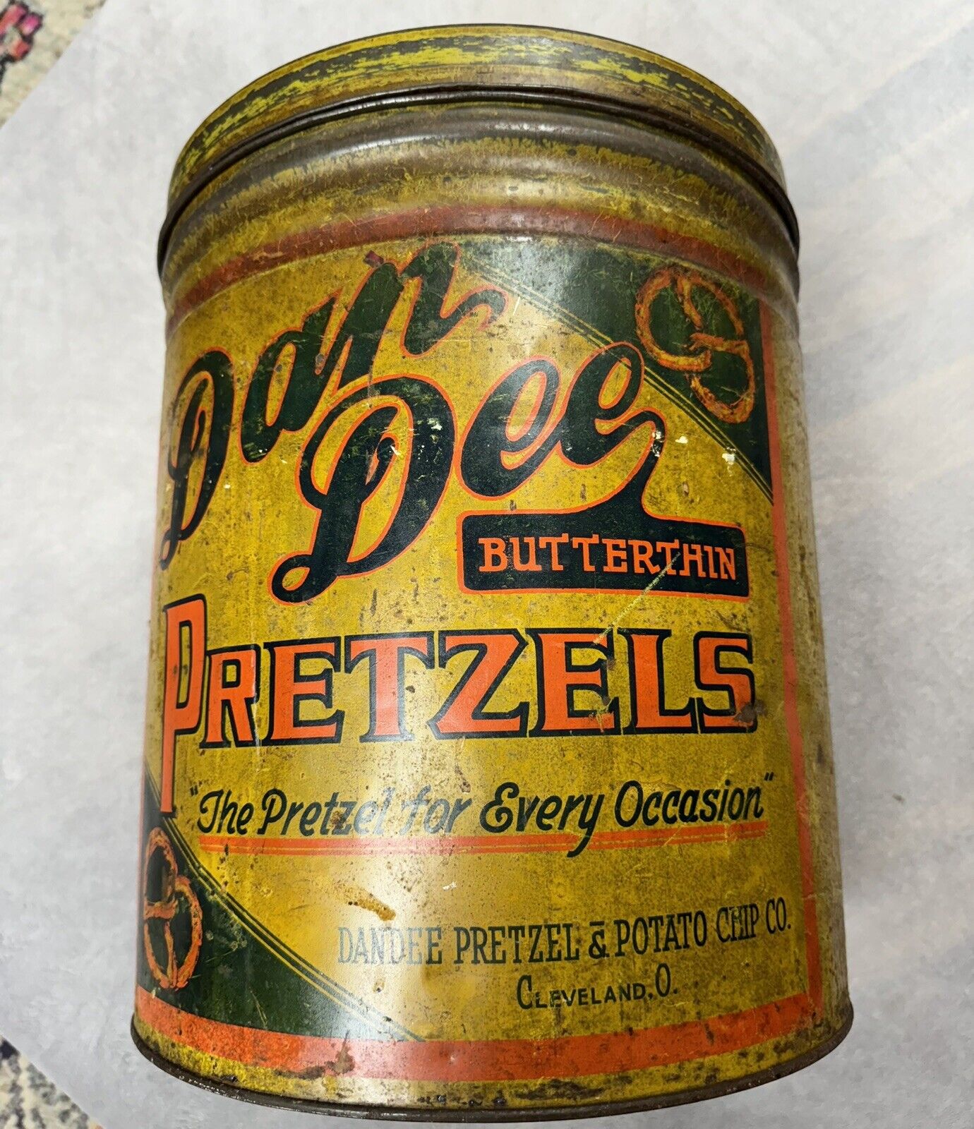 Vintage Antique 5 Gallon Dan Dee Pretzel Can Tin Cleveland Ohio Co. 15\