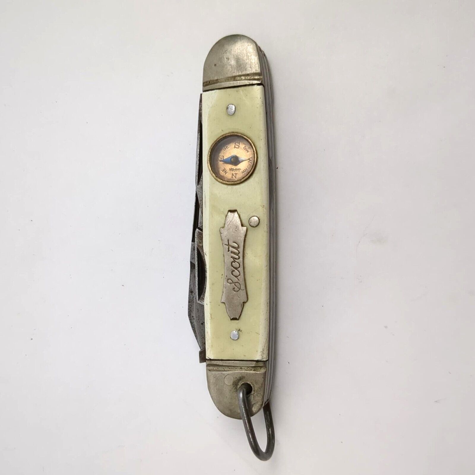Colonial Providence RI 4 Blade Scout Camp Pocket Knife w/ Compass Rare Celluloid