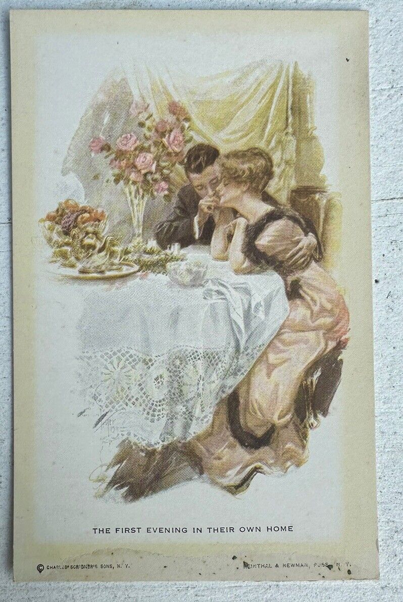 Vintage postcard - Harrison Fisher - First Evening in Their Own Home