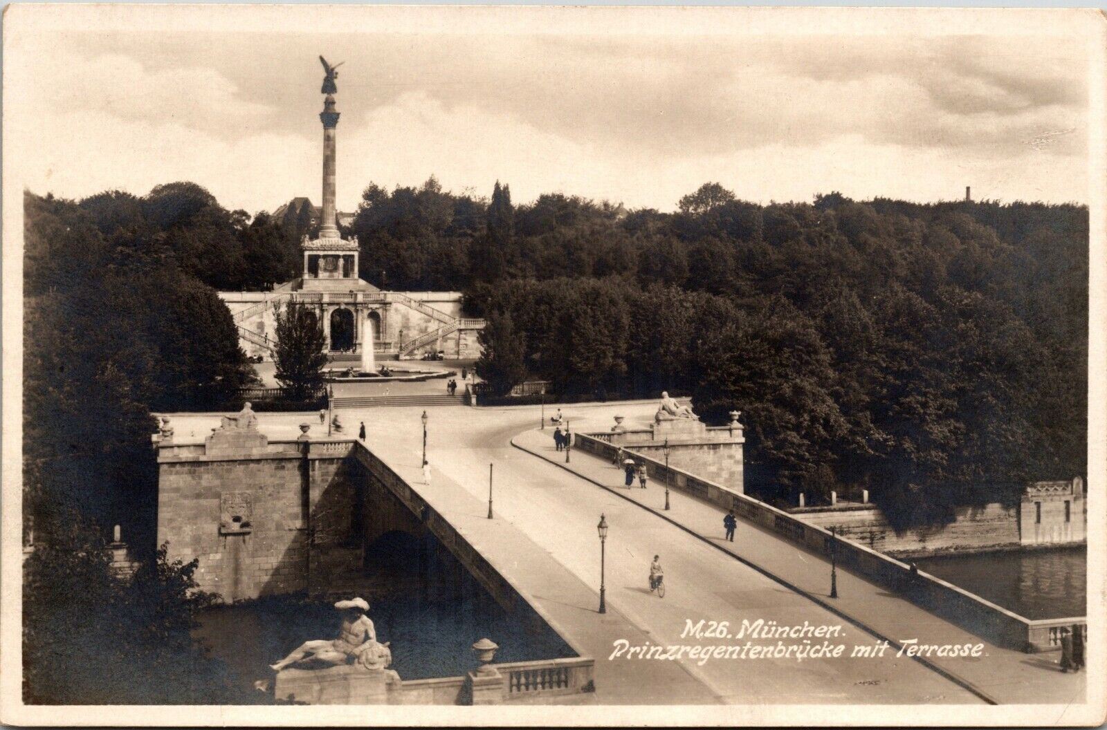 VTG Real Photo Postcard RPPC Munich Bridge with a Terrace German Postcard
