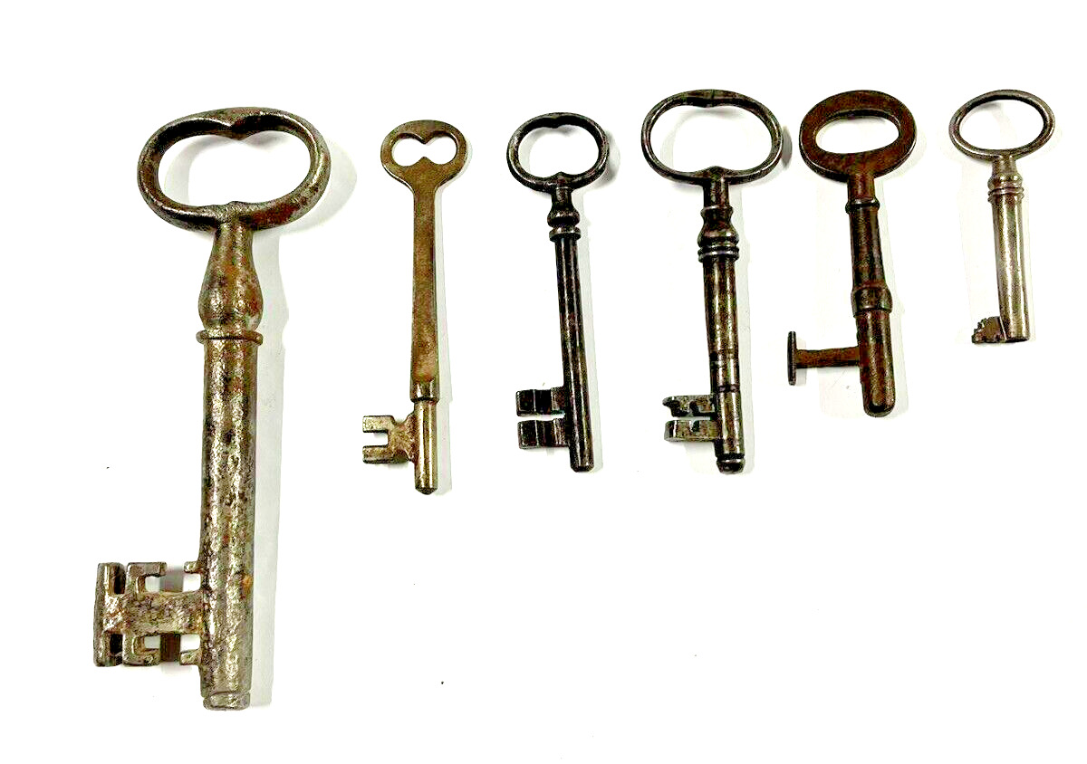 6 Antique Solid Steel Skeleton Keys-2 3/4\