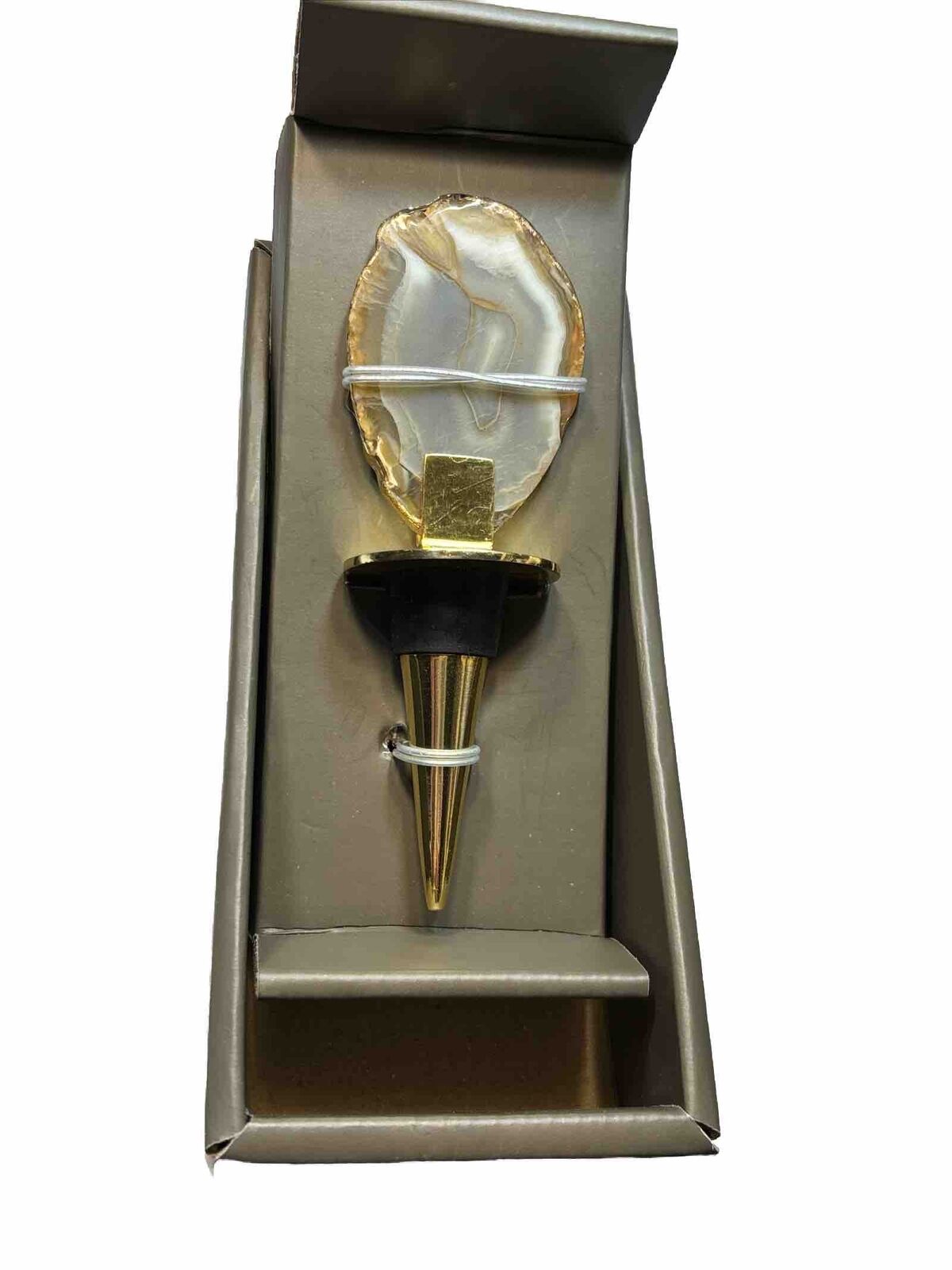 New New In Box Agate Sliced Stone Wine Bottle Stopper Grey Gold Brown GIFT Sexy