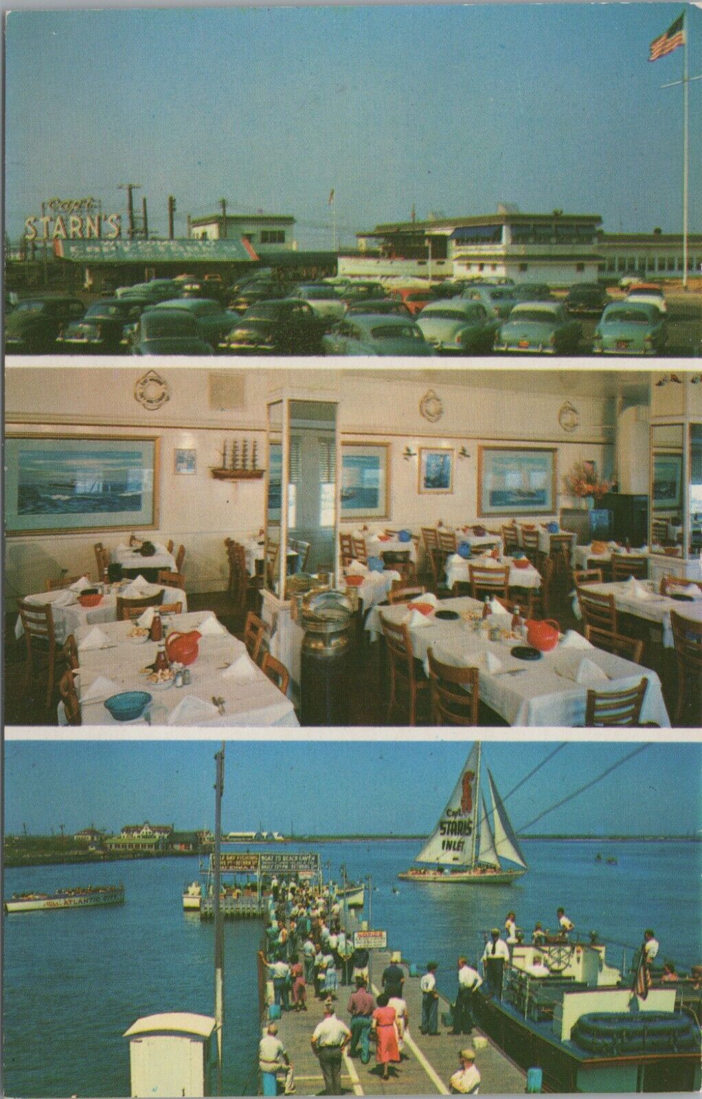 Captain Starn's Restaurant Boating Center Atlantic City NJ 3 views c1950s E692