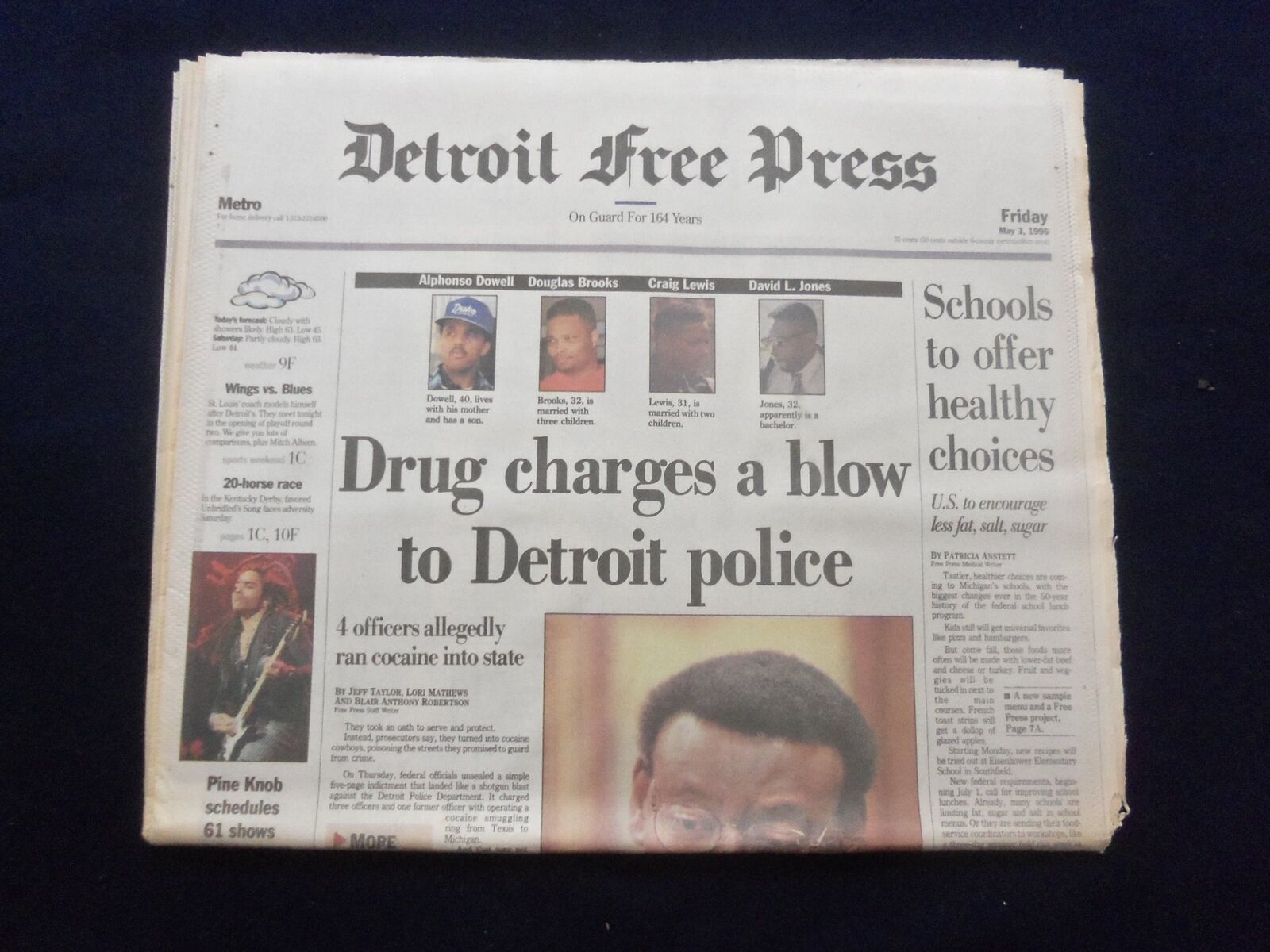 1996 MAY 3 DETROIT FREE PRESS NEWSPAPER - DRUG CHARGES, DETROIT POLICE - NP 7258
