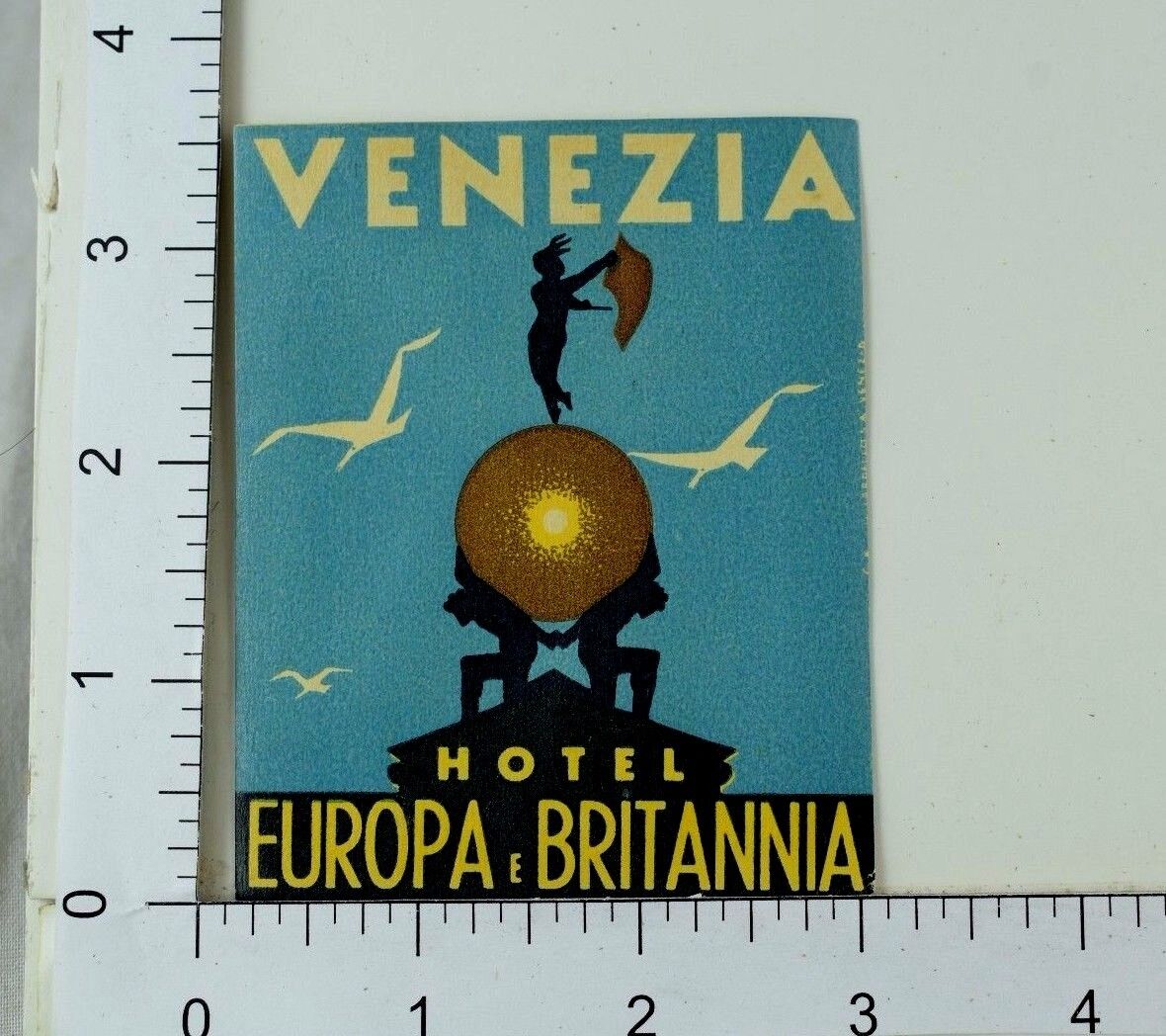 C. 1930\'s-40\'s Poster Stamp Luggage Label Venezia Hotel Europa E Britannia E6