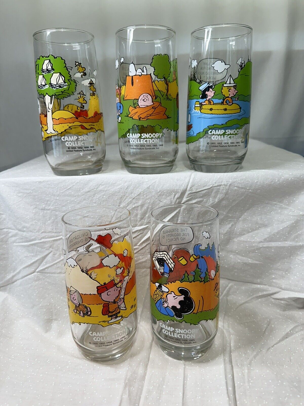 Vintage McDonald's Peanuts Camp Snoopy Collection Glasses Complete Set of 5 Nice