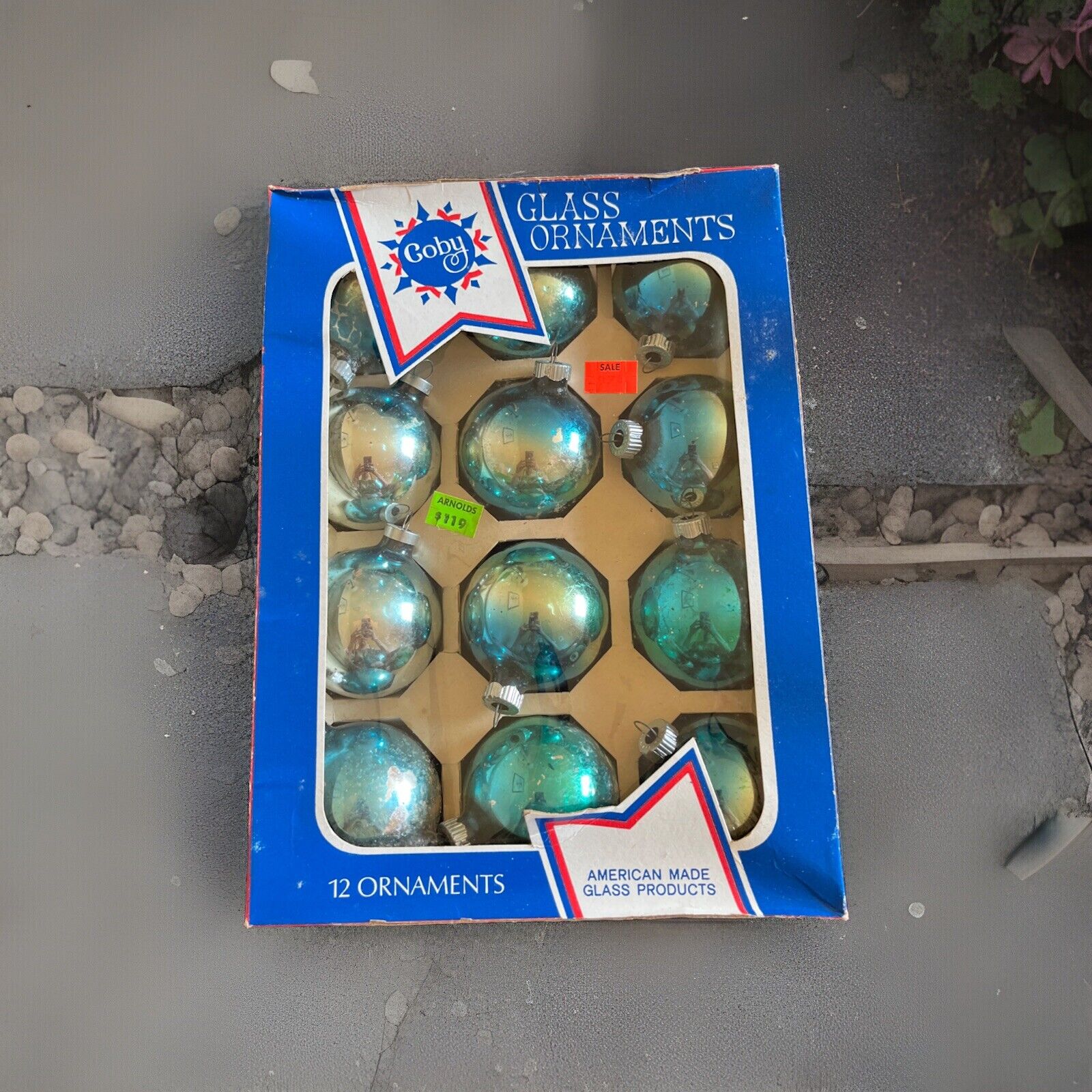 12 Vintage Coby Blue Glass Christmas Ornaments ~ American Made 🎄