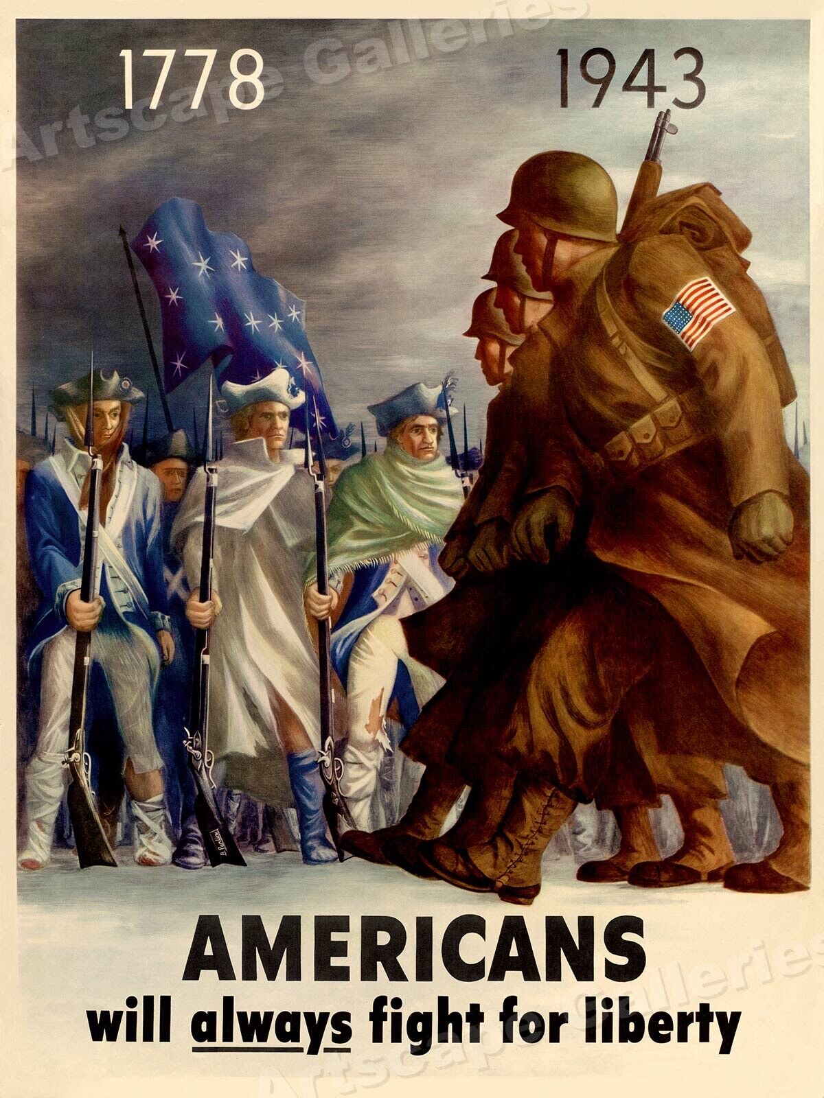 1940s Americans Will Always Fight For Liberty - WWII US Army Poster - 18x24