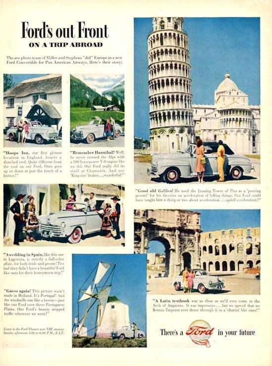 1948 Ford PRINT AD Out Front Trip Abroad England, Hannibal, Spain, Holland +  