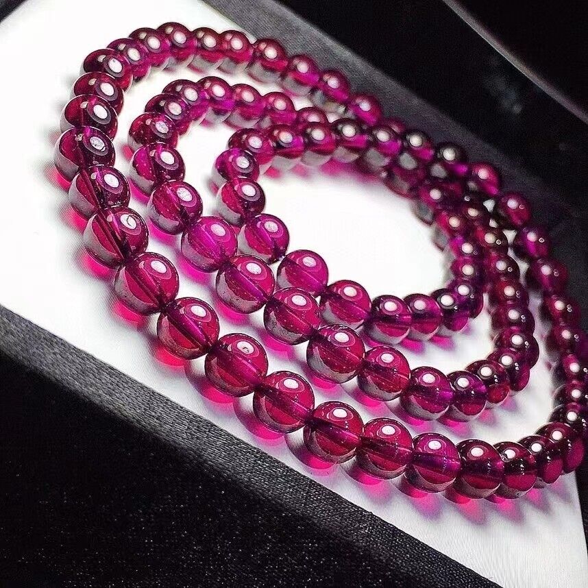 Natural Purple Garnet Crystal 3Laps Round Beads Stretch Bracelet 5mm 5A