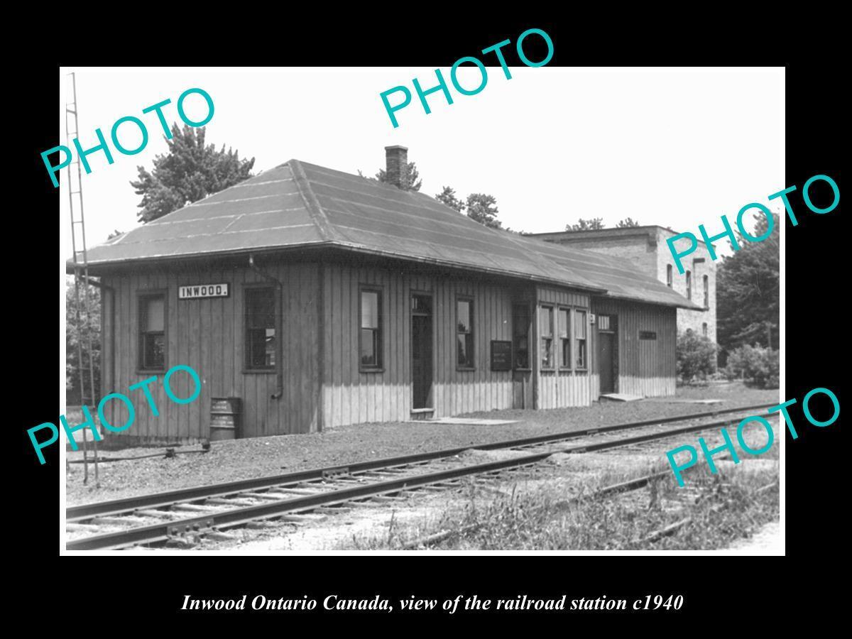 OLD LARGE HISTORIC PHOTO OF INWOOD ONTARIO CANADA THE RAILROAD STATION c1940