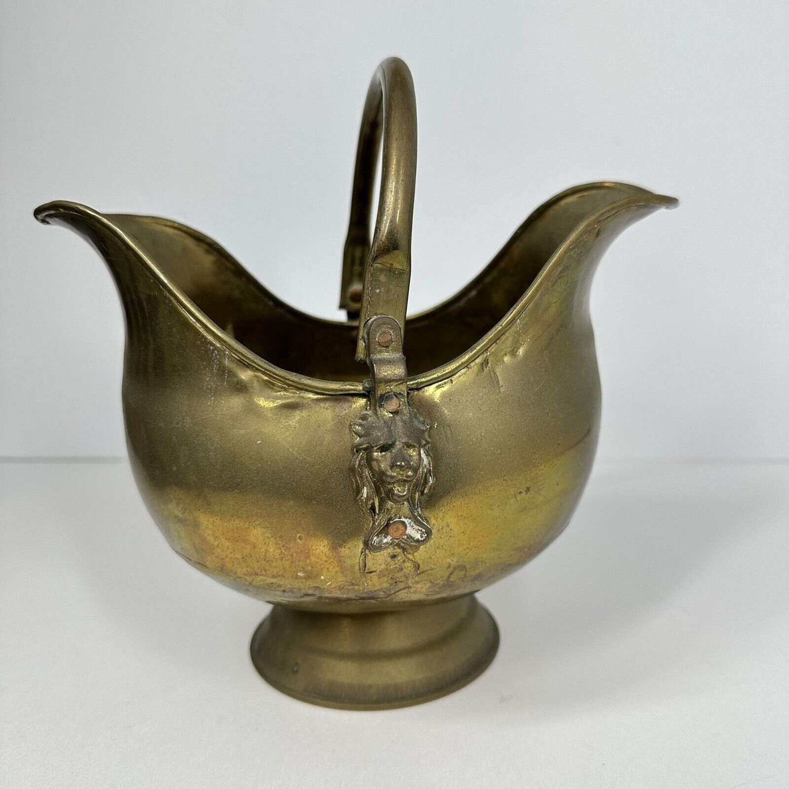 Vintage Brass Bucket Lion Head Decor Helmet Small